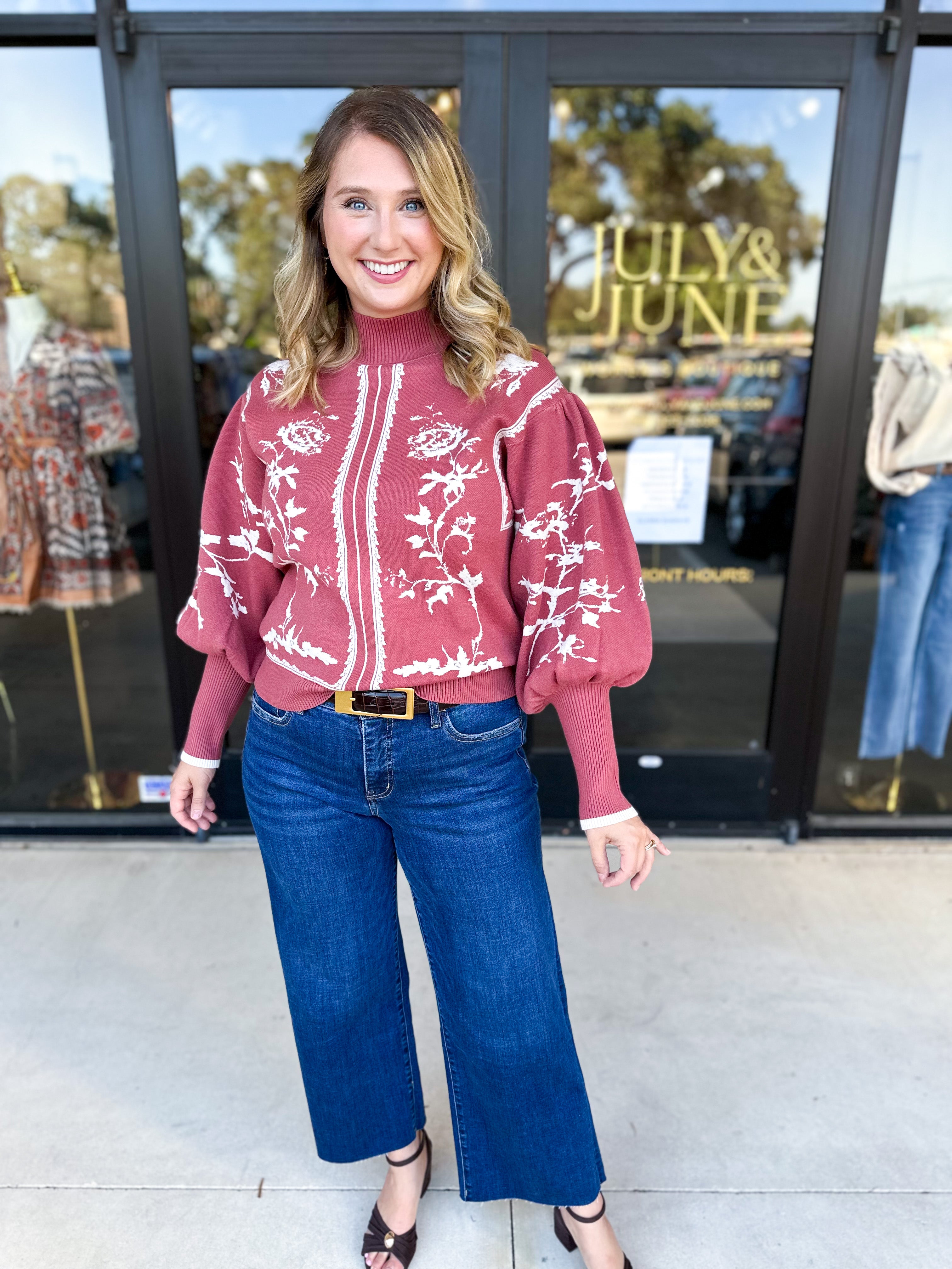 The Vintage Floral Sweater - Rose-230 Sweaters/Cardis-FATE-July & June Women's Fashion Boutique Located in San Antonio, Texas