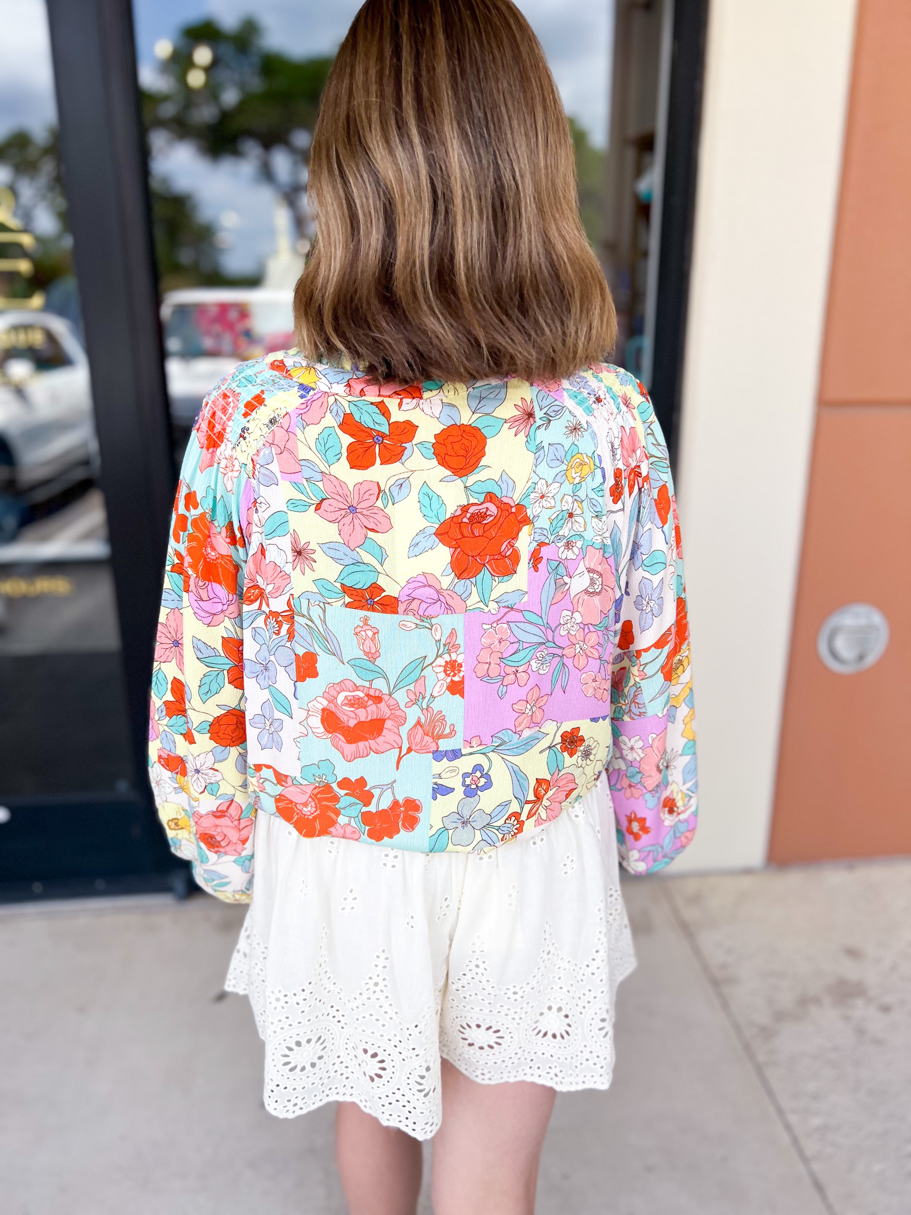 Lavender & Yellow Floral Blouse-200 Fashion Blouses-FATE-July & June Women's Fashion Boutique Located in San Antonio, Texas