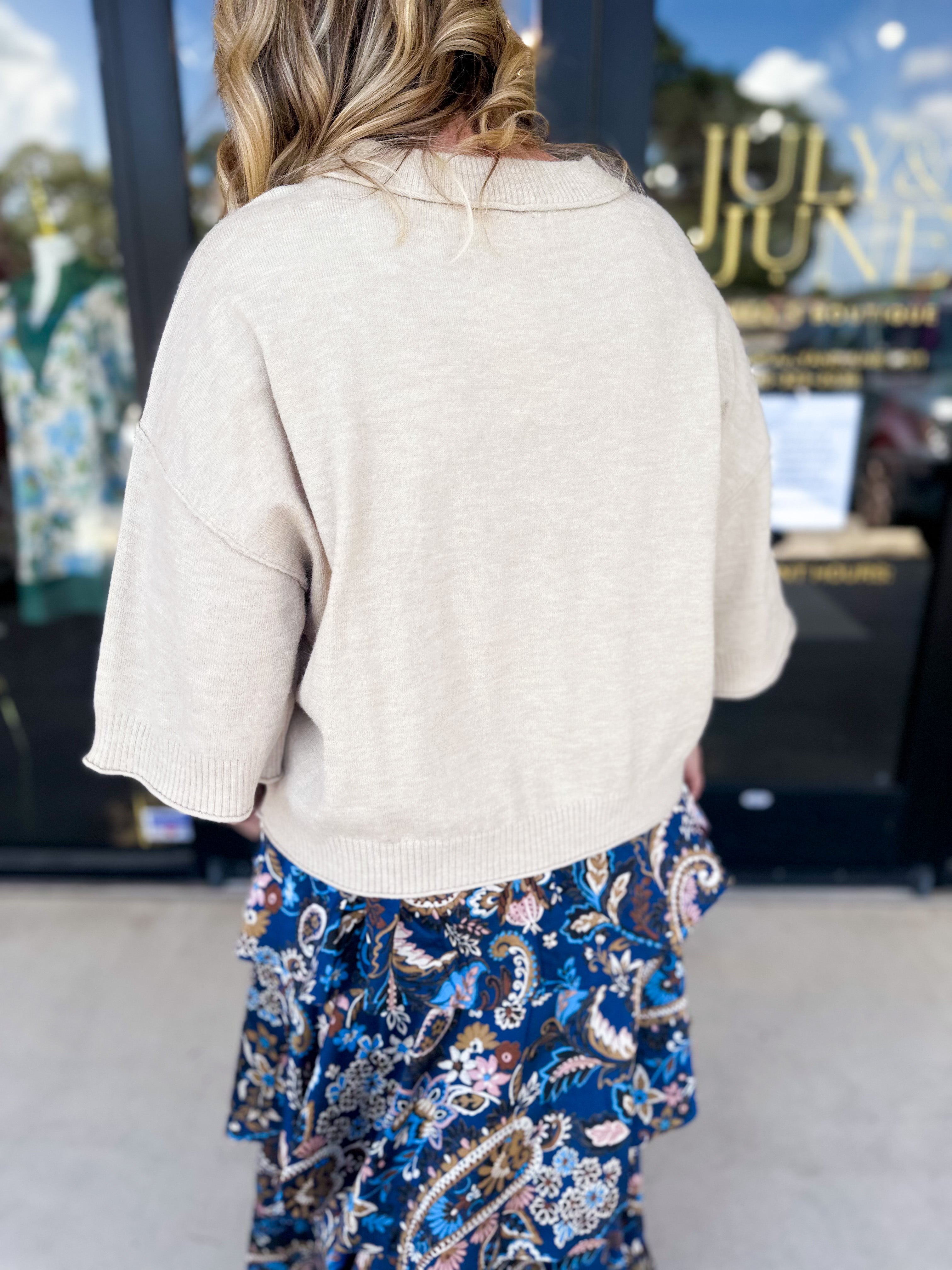 The Kimmy Sweater Top - Oatmeal-230 Sweaters/Cardis-ENTRO-July & June Women's Fashion Boutique Located in San Antonio, Texas
