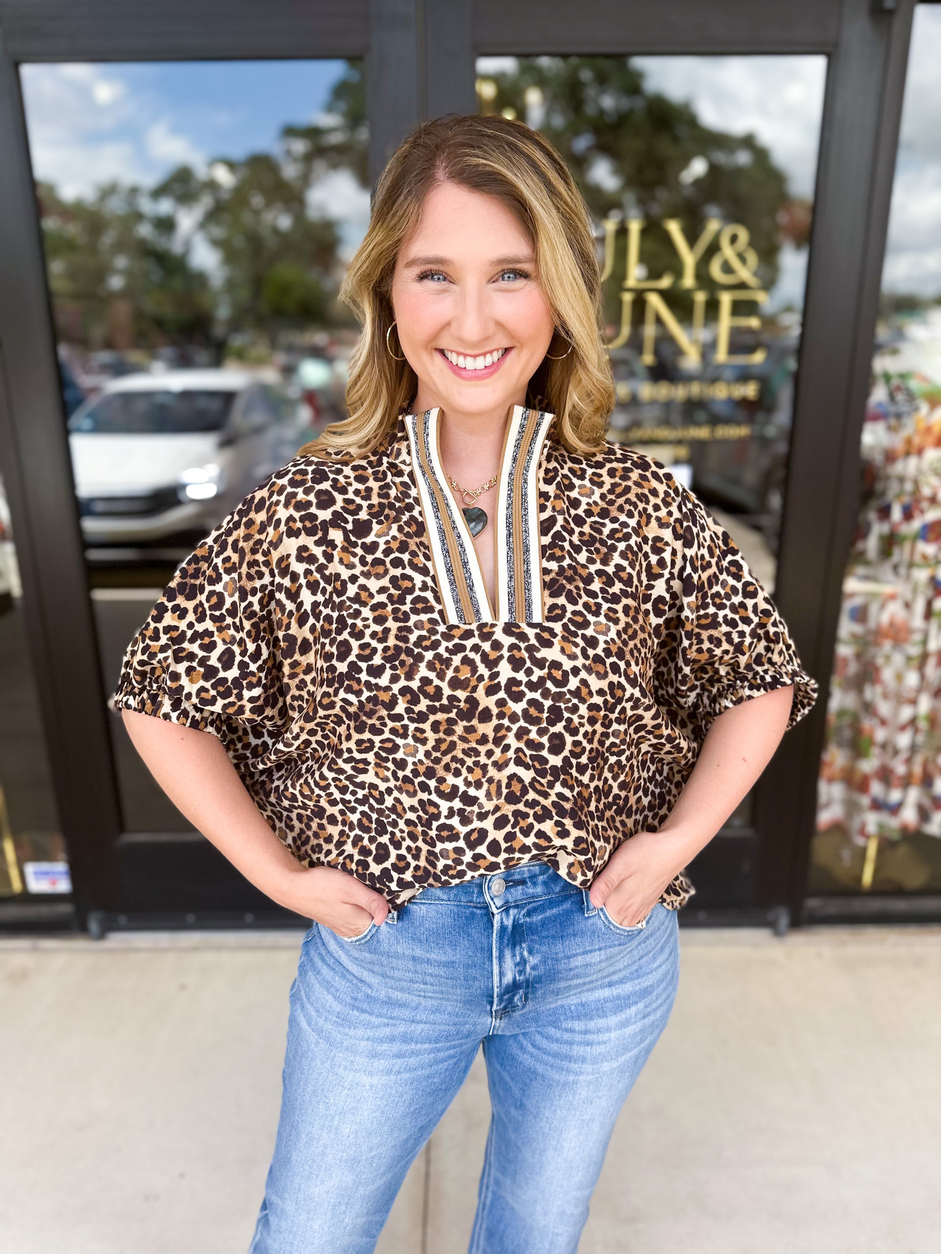 Elevated Cheetah Blouse-200 Fashion Blouses-ENTRO-July & June Women's Fashion Boutique Located in San Antonio, Texas