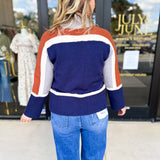 THML - Navy & Rust Sweter-230 Sweaters/Cardis-THML-July & June Women's Fashion Boutique Located in San Antonio, Texas