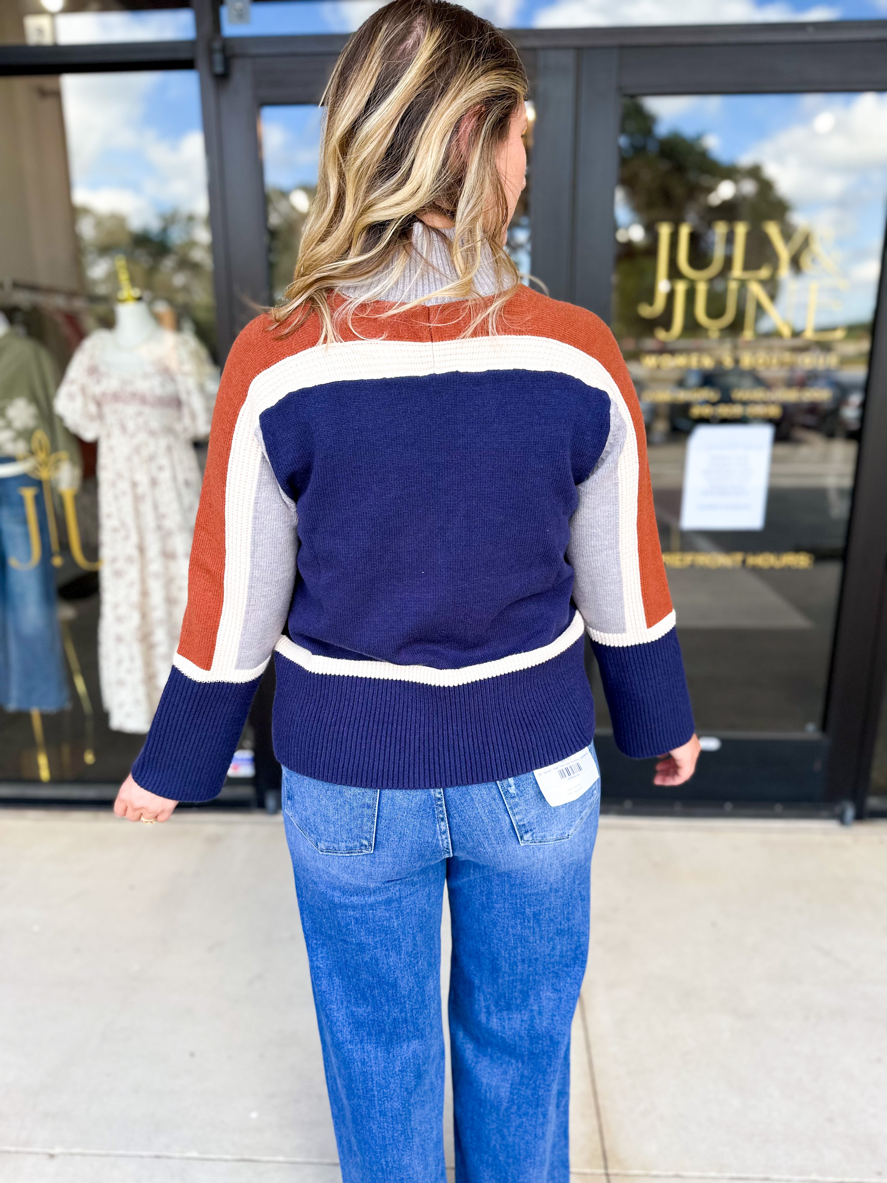 THML - Navy & Rust Sweter-230 Sweaters/Cardis-THML-July & June Women's Fashion Boutique Located in San Antonio, Texas