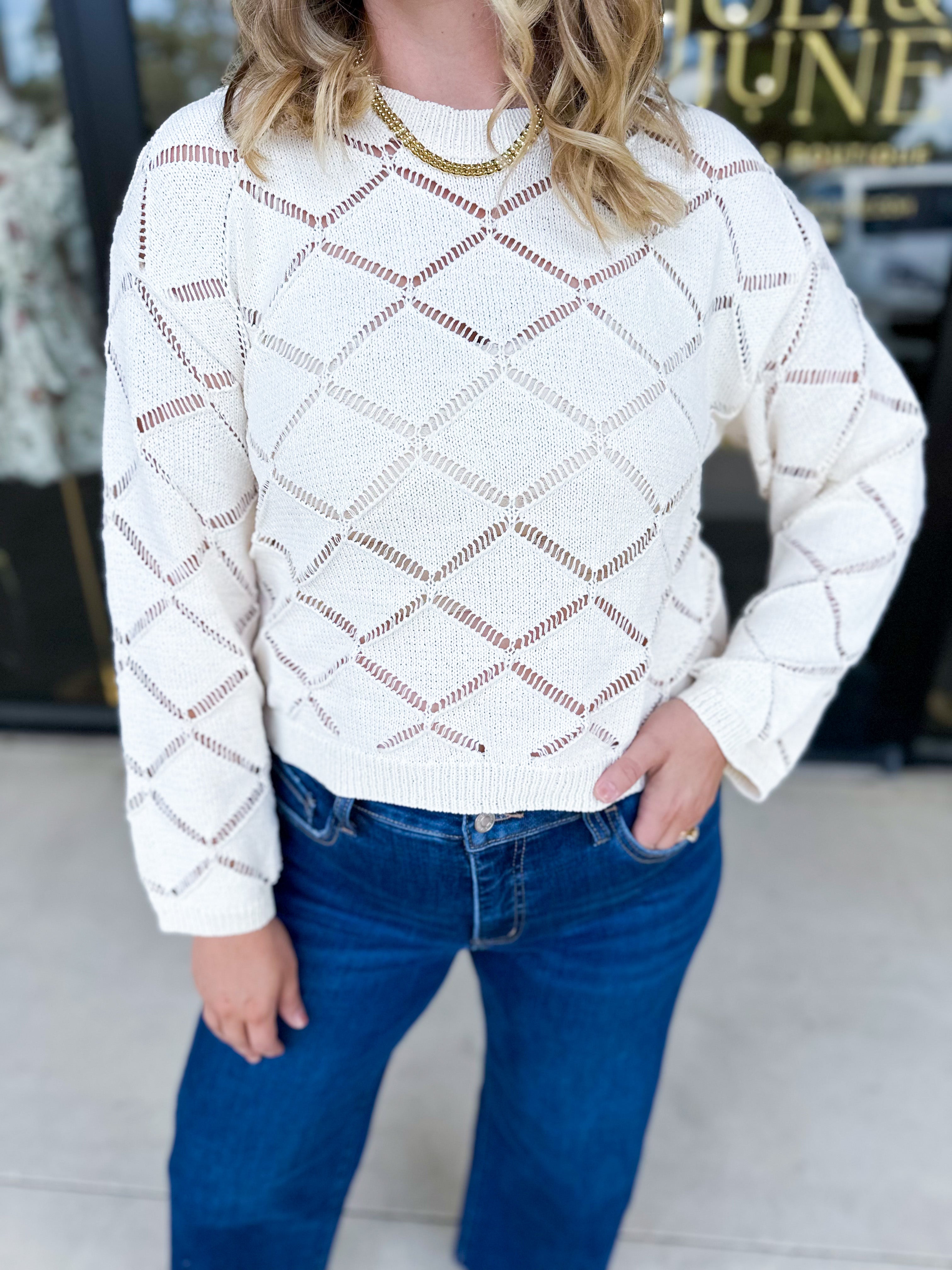 Diamond Knit Sweater Top-230 Sweaters/Cardis-ABLE-July & June Women's Fashion Boutique Located in San Antonio, Texas