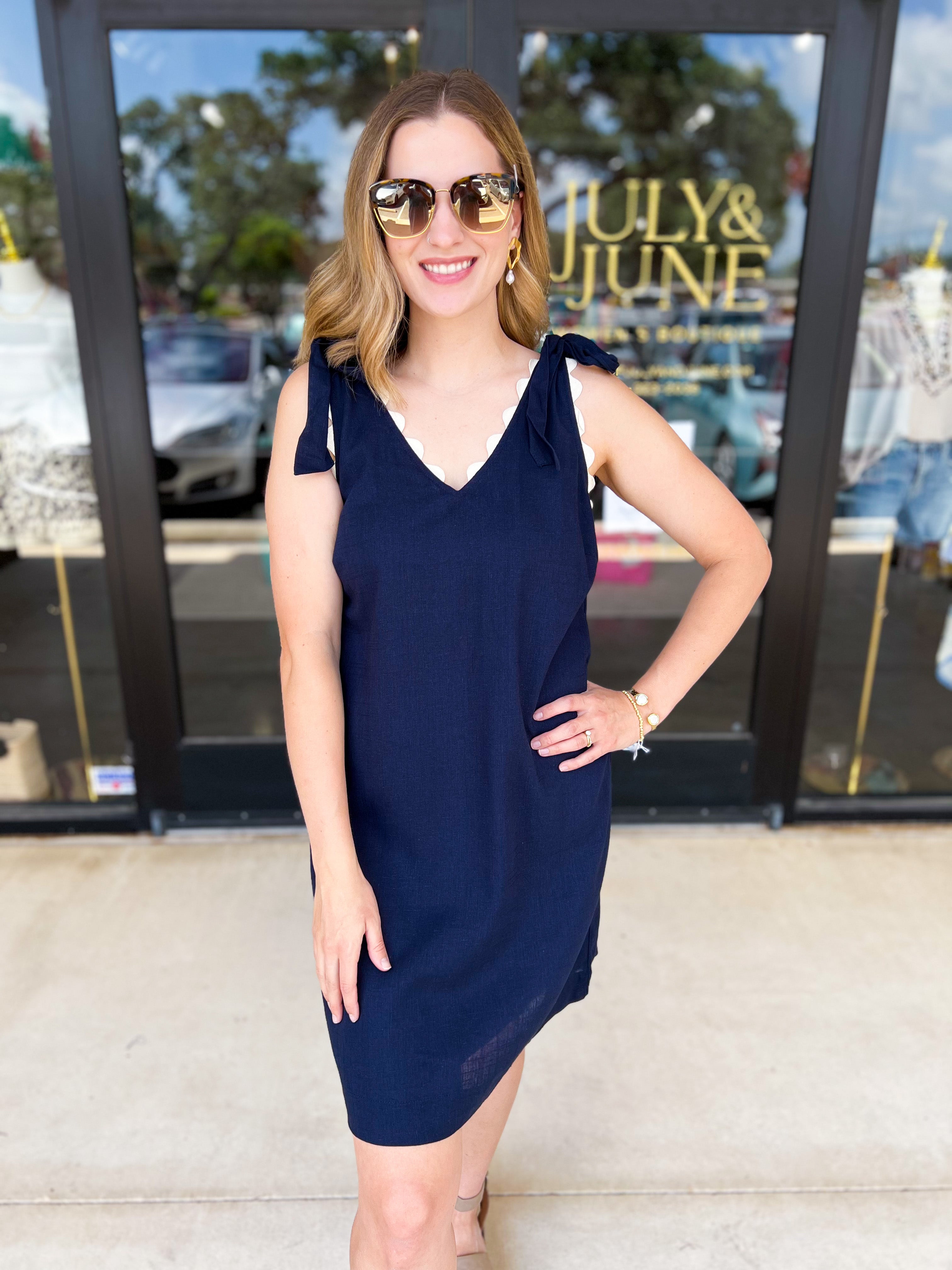 THML - Navy Tie Mini Dress-510 Mini-THML-July & June Women's Fashion Boutique Located in San Antonio, Texas