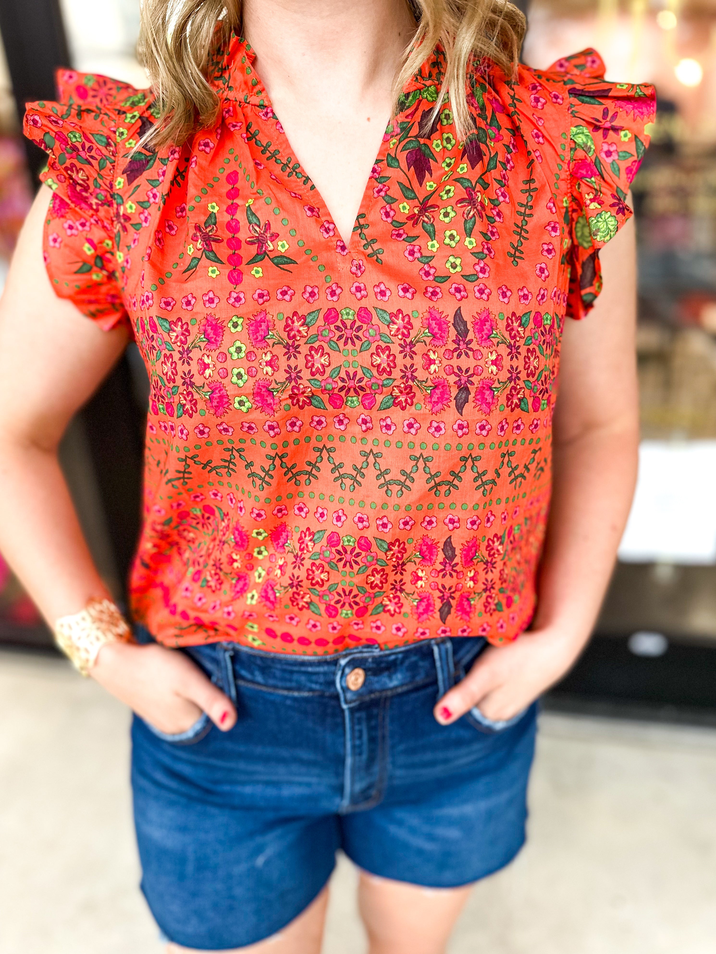 Sadie Orange Blouse-200 Fashion Blouses-OLIVACEOUS-July & June Women's Fashion Boutique Located in San Antonio, Texas