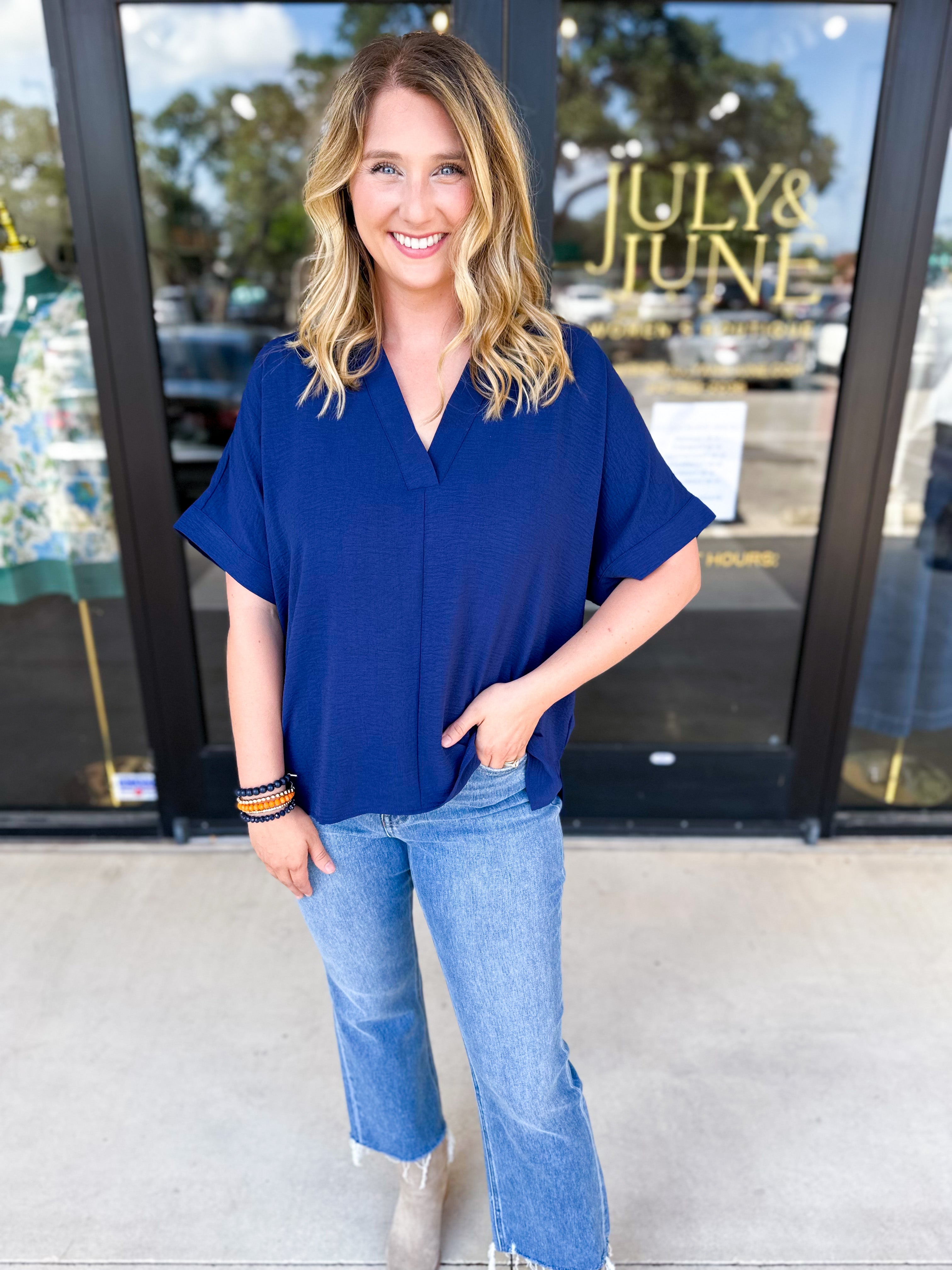 The Everyday Collard Blouse - Navy-200 Fashion Blouses-JODIFL-July & June Women's Fashion Boutique Located in San Antonio, Texas