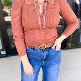 Tailored Knit Long Sleeve - Rust-230 Sweaters/Cardis-LISTICLE-July & June Women's Fashion Boutique Located in San Antonio, Texas