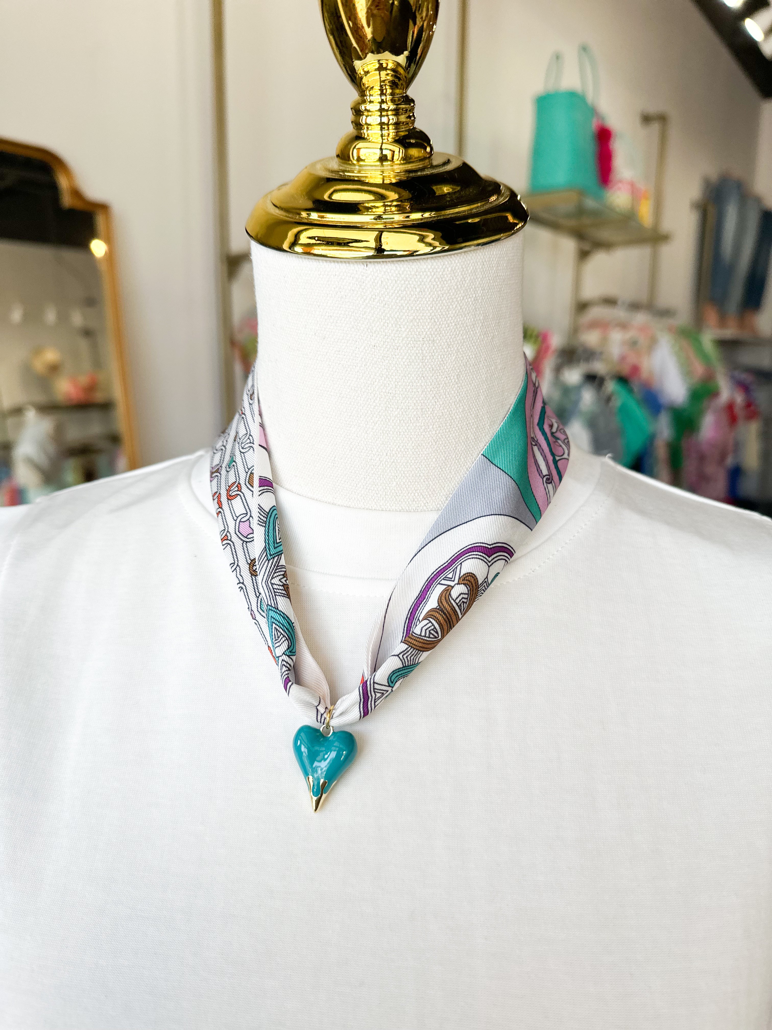 Scarf Necklace - Teal Dipped Cross-110 Jewelry & Hair-HART DESIGNS-July & June Women's Fashion Boutique Located in San Antonio, Texas