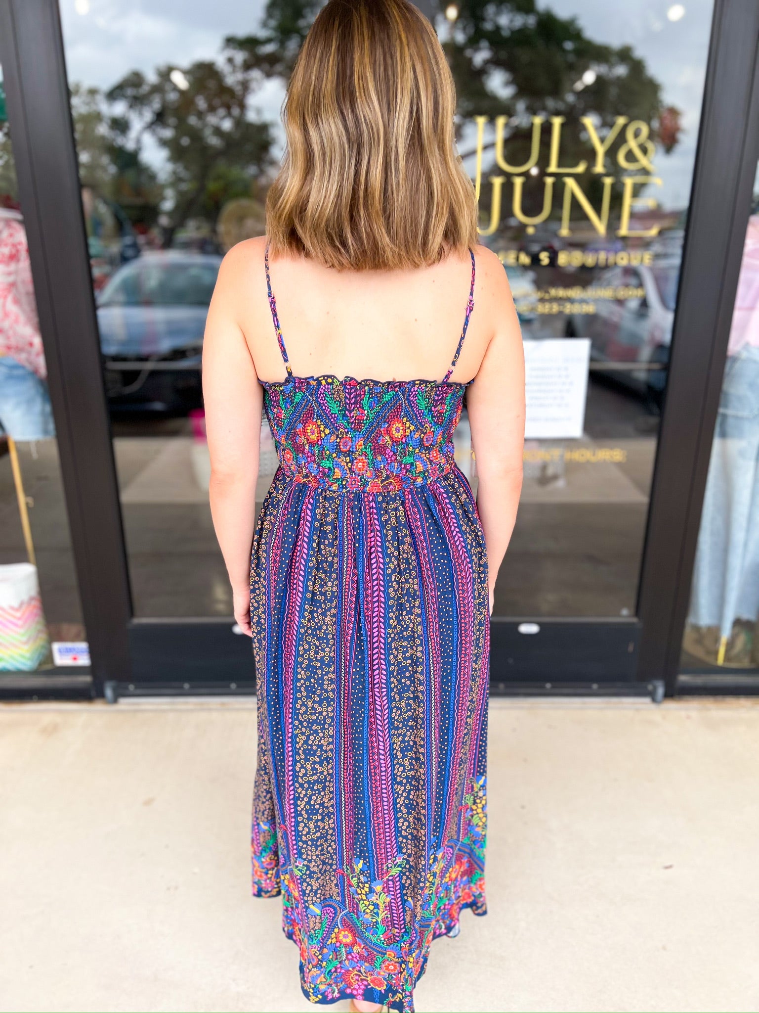 The Rowen Smocked Midi Dress-500 Midi-FATE-July & June Women's Fashion Boutique Located in San Antonio, Texas