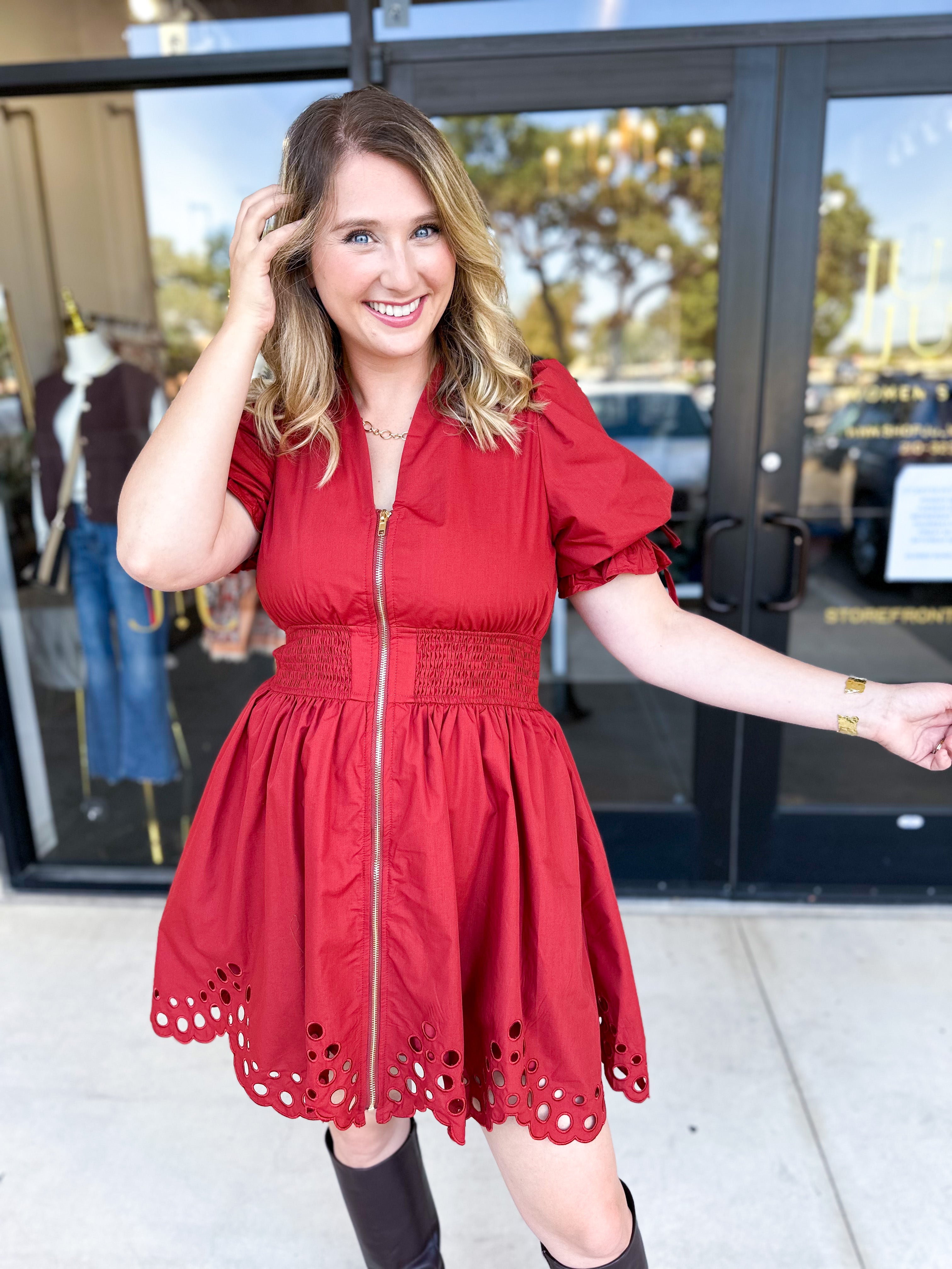 The Adeline Mini Dress - Brick-510 Mini-ENTRO-July & June Women's Fashion Boutique Located in San Antonio, Texas