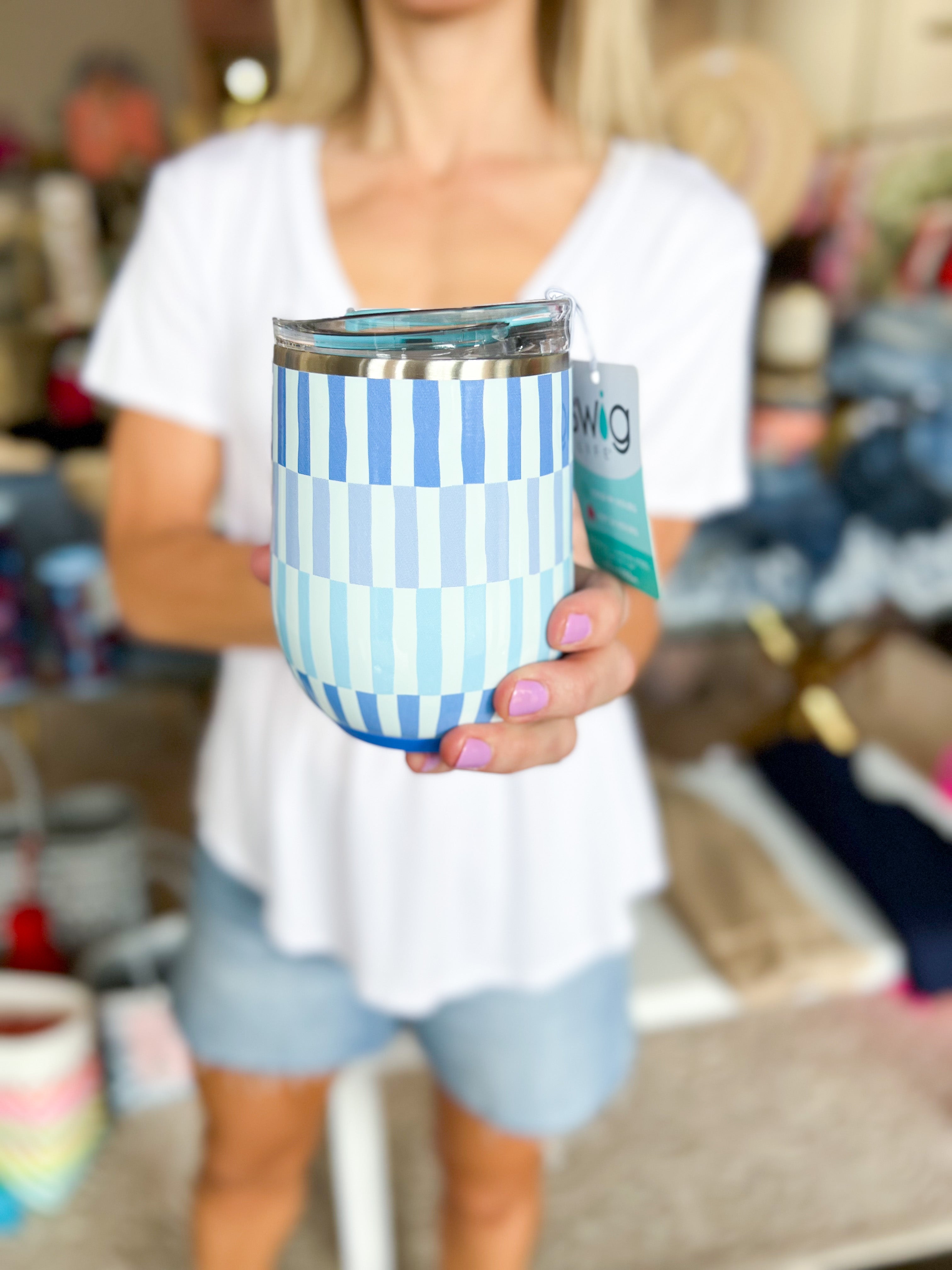 SWIG - Glacier Stripe Stemless Wine Cup-140 Gifts + Home-SWIG-July & June Women's Fashion Boutique Located in San Antonio, Texas