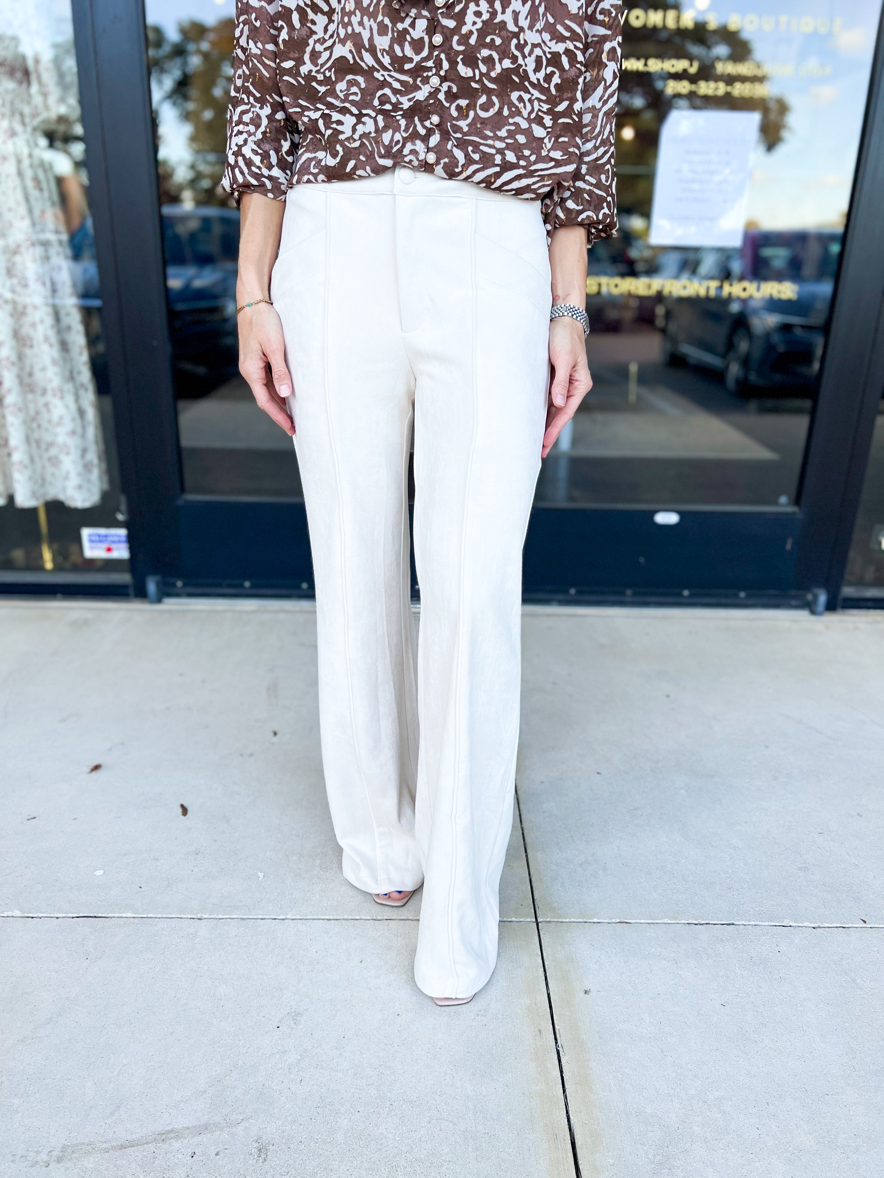 Cream Suede Trousers-400 Pants-FATE-July & June Women's Fashion Boutique Located in San Antonio, Texas