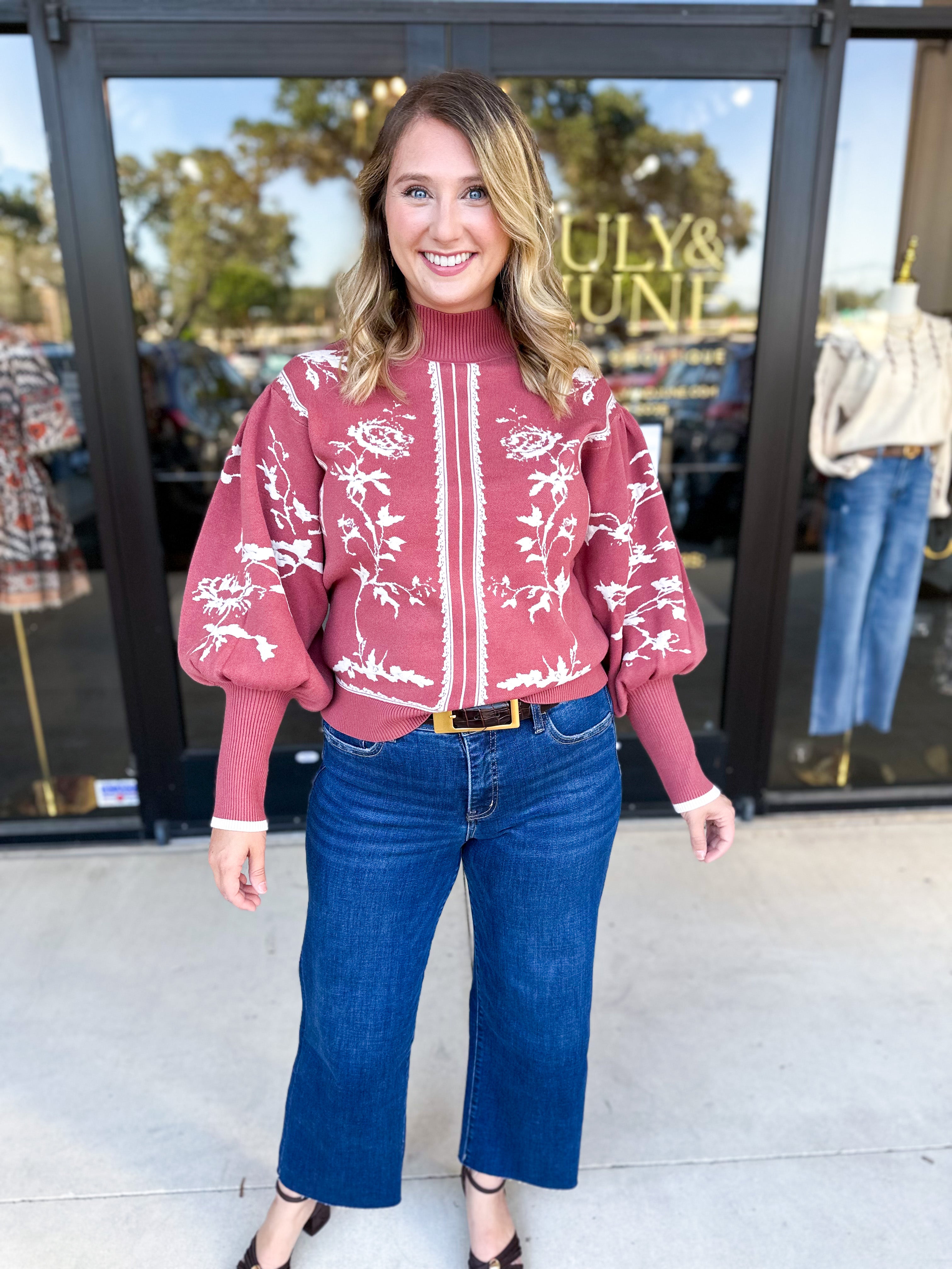 The Vintage Floral Sweater - Rose-230 Sweaters/Cardis-FATE-July & June Women's Fashion Boutique Located in San Antonio, Texas
