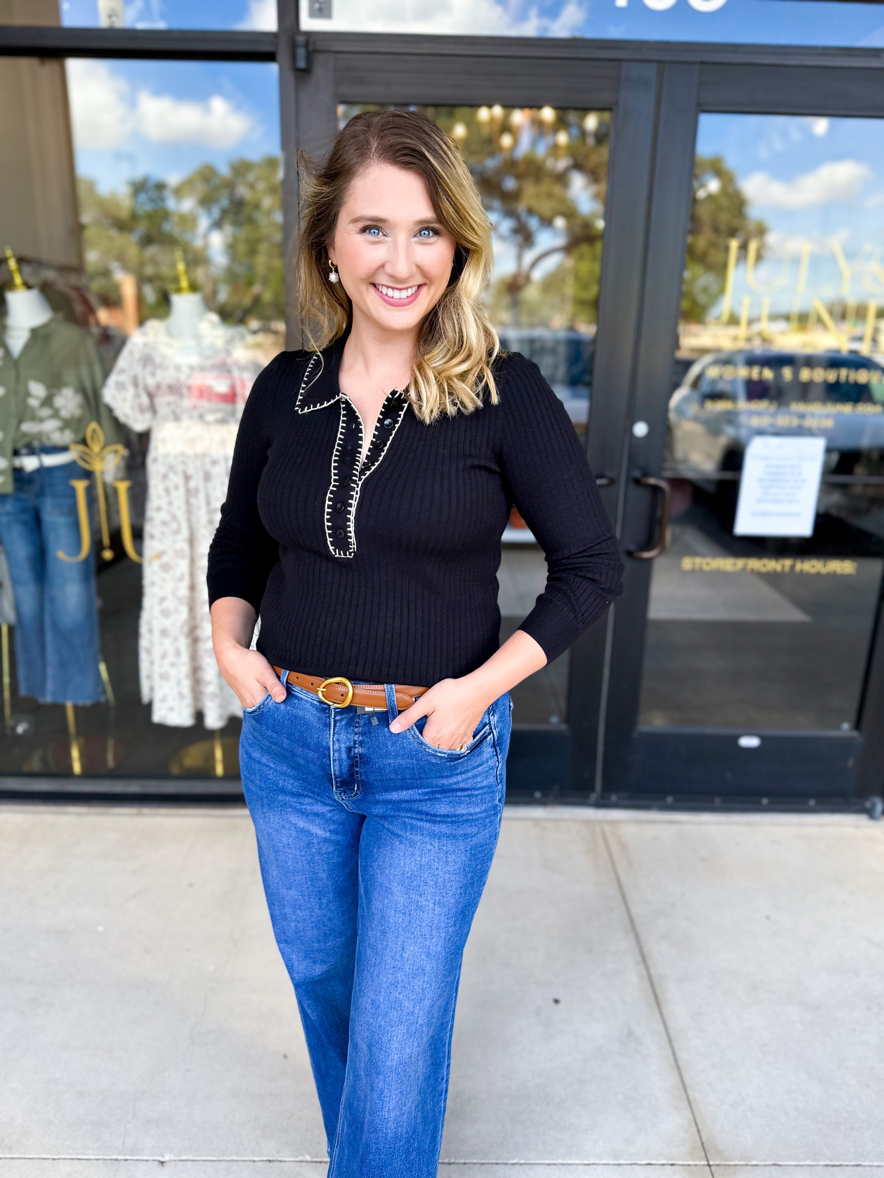 Tailored Knit Long Sleeve - Black-230 Sweaters/Cardis-LISTICLE-July & June Women's Fashion Boutique Located in San Antonio, Texas
