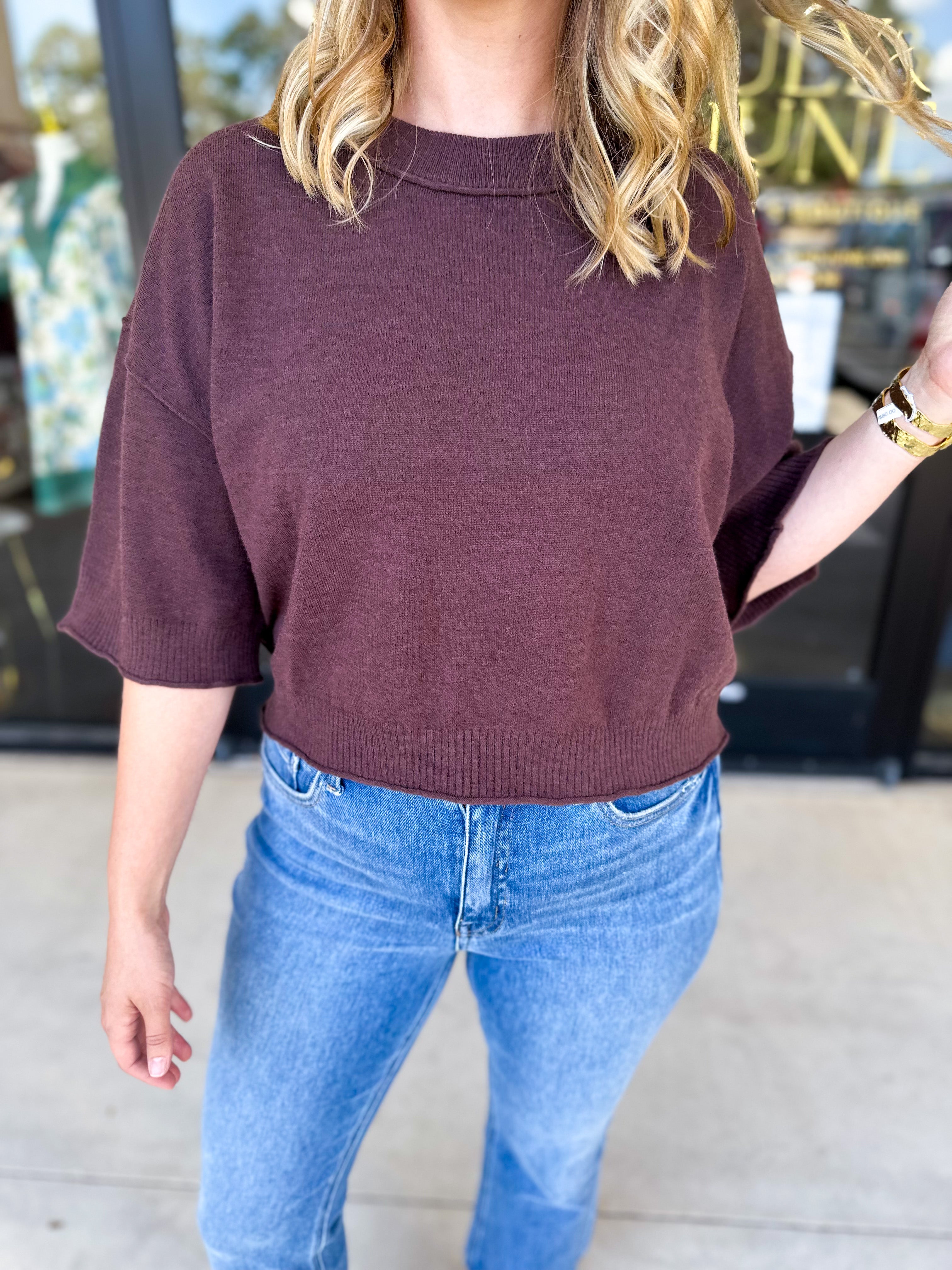 The Kimmy Sweater Top - Brown-230 Sweaters/Cardis-ENTRO-July & June Women's Fashion Boutique Located in San Antonio, Texas