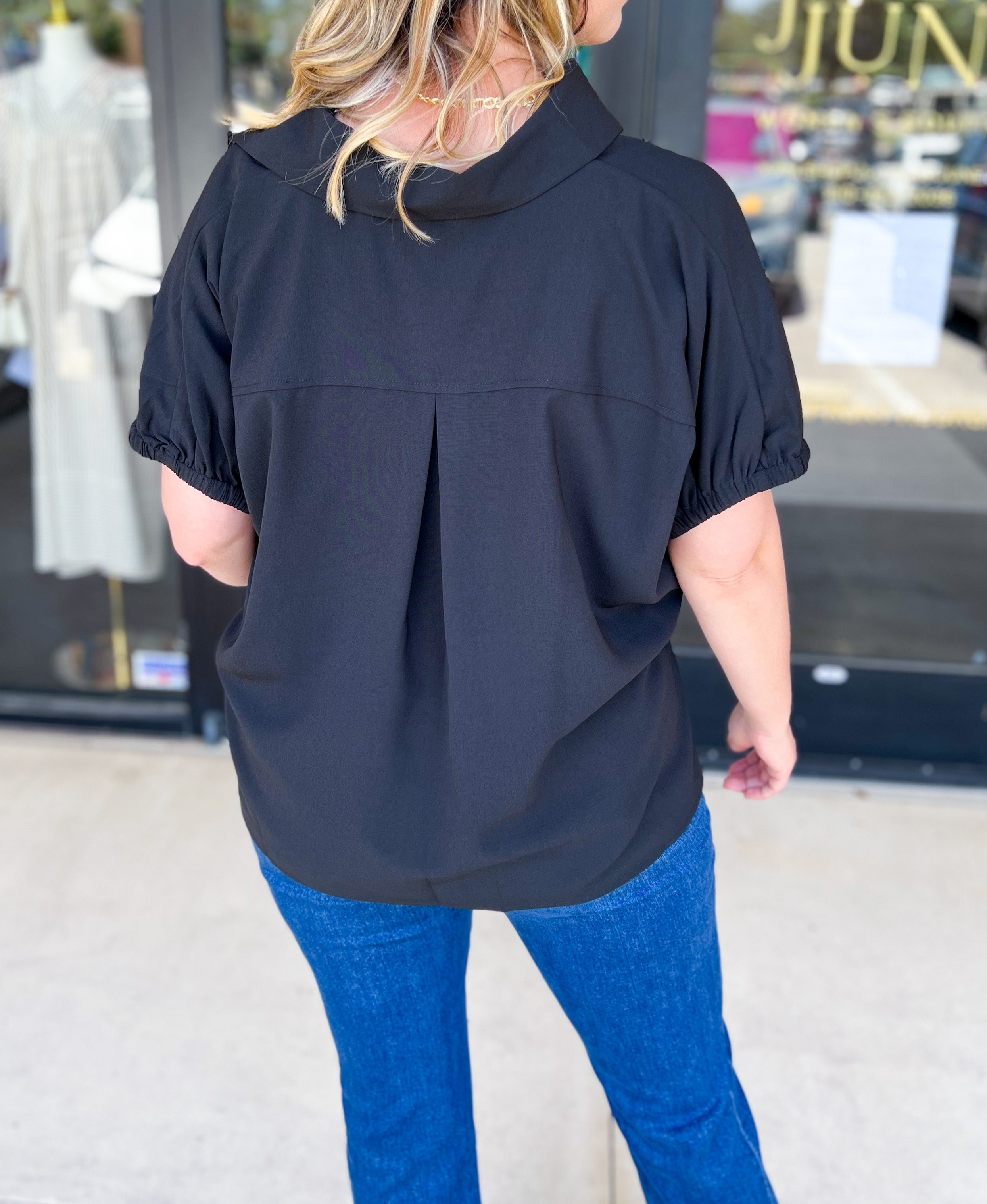 Closet Staple Collared Blouse - Black-200 Fashion Blouses-ENTRO-July & June Women's Fashion Boutique Located in San Antonio, Texas