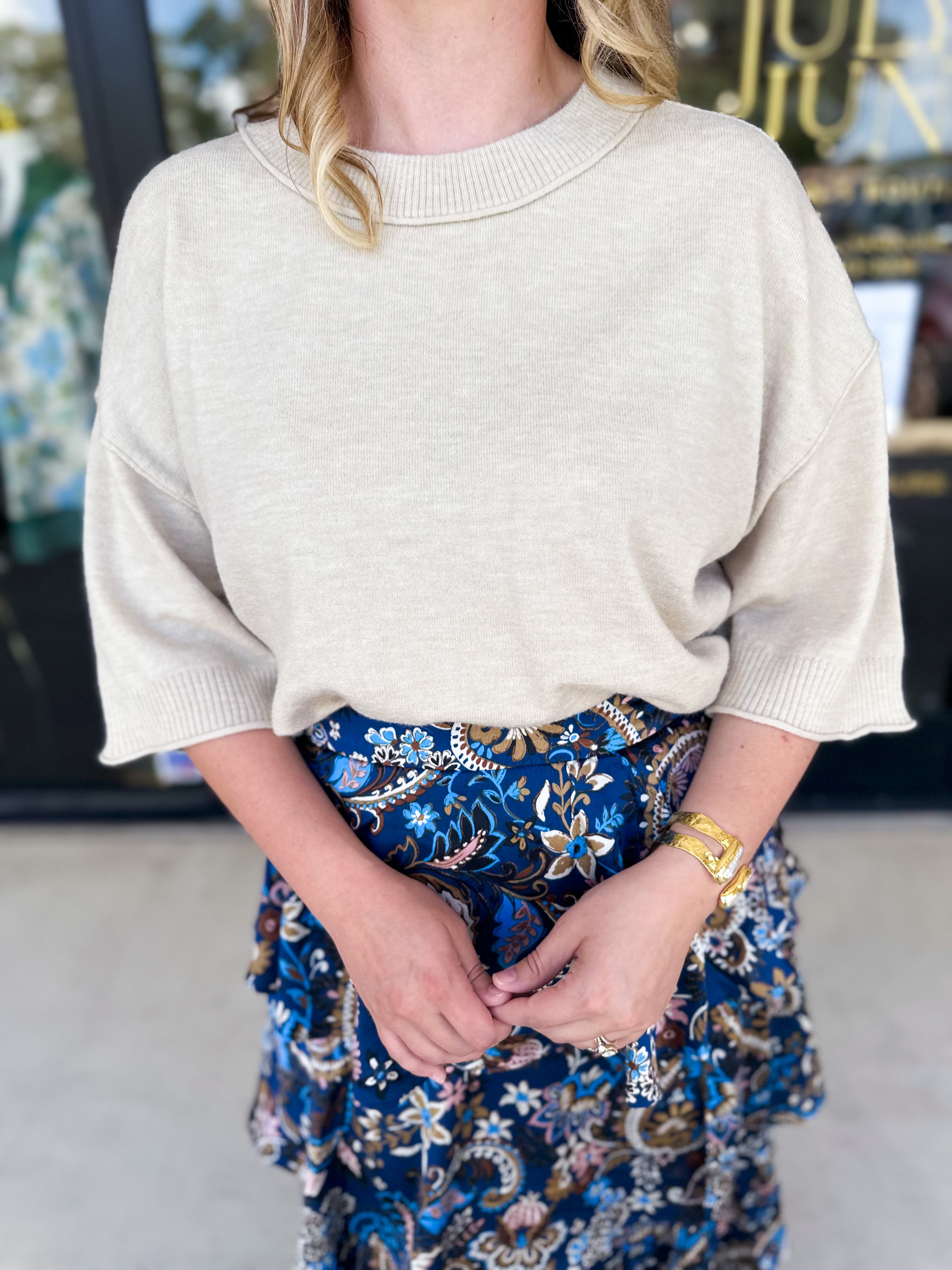 The Kimmy Sweater Top - Oatmeal-230 Sweaters/Cardis-ENTRO-July & June Women's Fashion Boutique Located in San Antonio, Texas