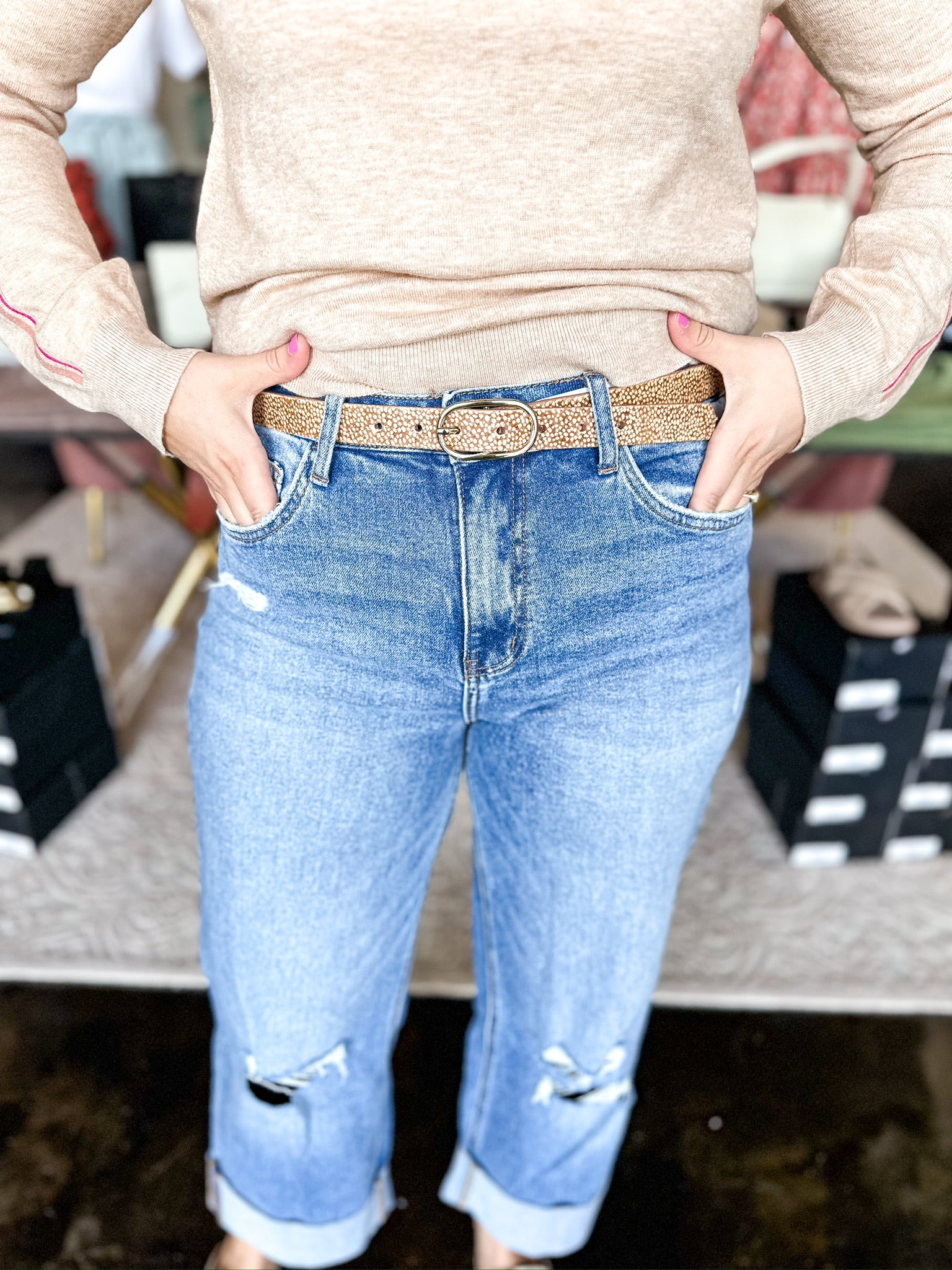 Thin Spotted Calf Belt - 4 Sizes-130 Accessories-Most Wanted USA-July & June Women's Fashion Boutique Located in San Antonio, Texas