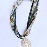 Scarf Necklace - Olive Floral Funky Oval-110 Jewelry & Hair-HART DESIGNS-July & June Women's Fashion Boutique Located in San Antonio, Texas
