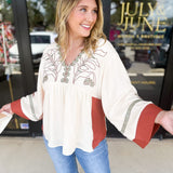 Organic Florals Boho Blouse-200 Fashion Blouses-JODIFL-July & June Women's Fashion Boutique Located in San Antonio, Texas
