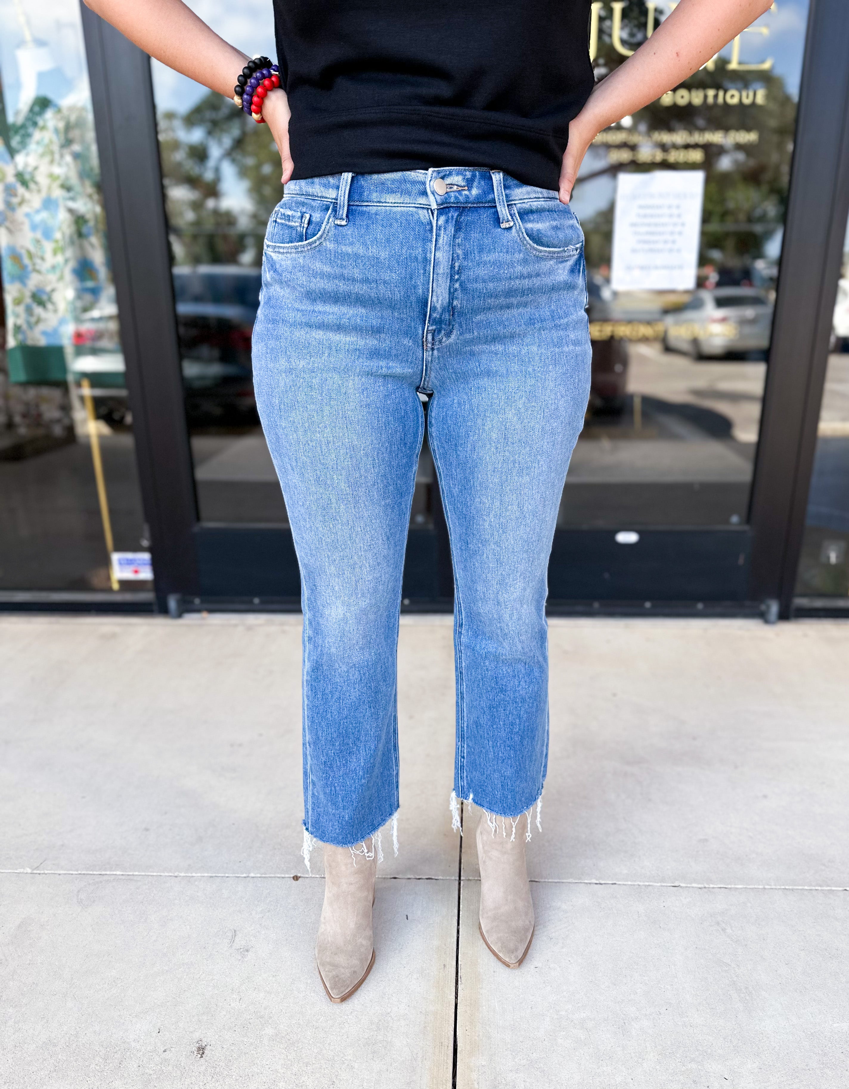 Vervet - High Rise Medium Wash Kick Flare Jeans-400 Pants-VEVERT BY FLYING MONKEY-July & June Women's Fashion Boutique Located in San Antonio, Texas