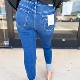 Vervet - High Rise Cuffed Slim Straight Dark Wash Jeans-400 Pants-VEVERT BY FLYING MONKEY-July & June Women's Fashion Boutique Located in San Antonio, Texas