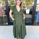 THML - Dark Olive Midi Dress-500 Midi-THML-July & June Women's Fashion Boutique Located in San Antonio, Texas