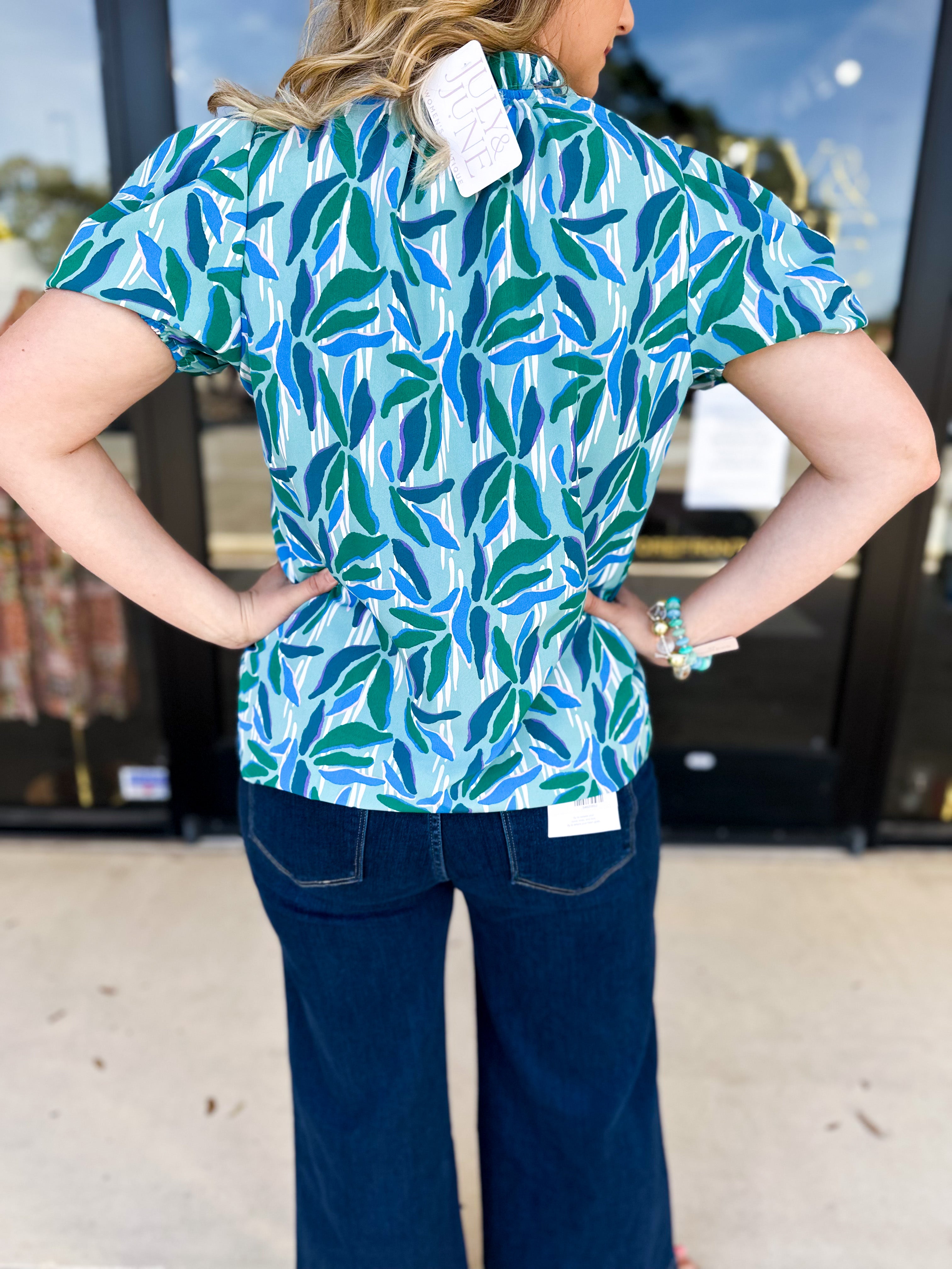 Mary Square - Lainey Reflecting Green Blouse-200 Fashion Blouses-MARY SQUARE-July & June Women's Fashion Boutique Located in San Antonio, Texas