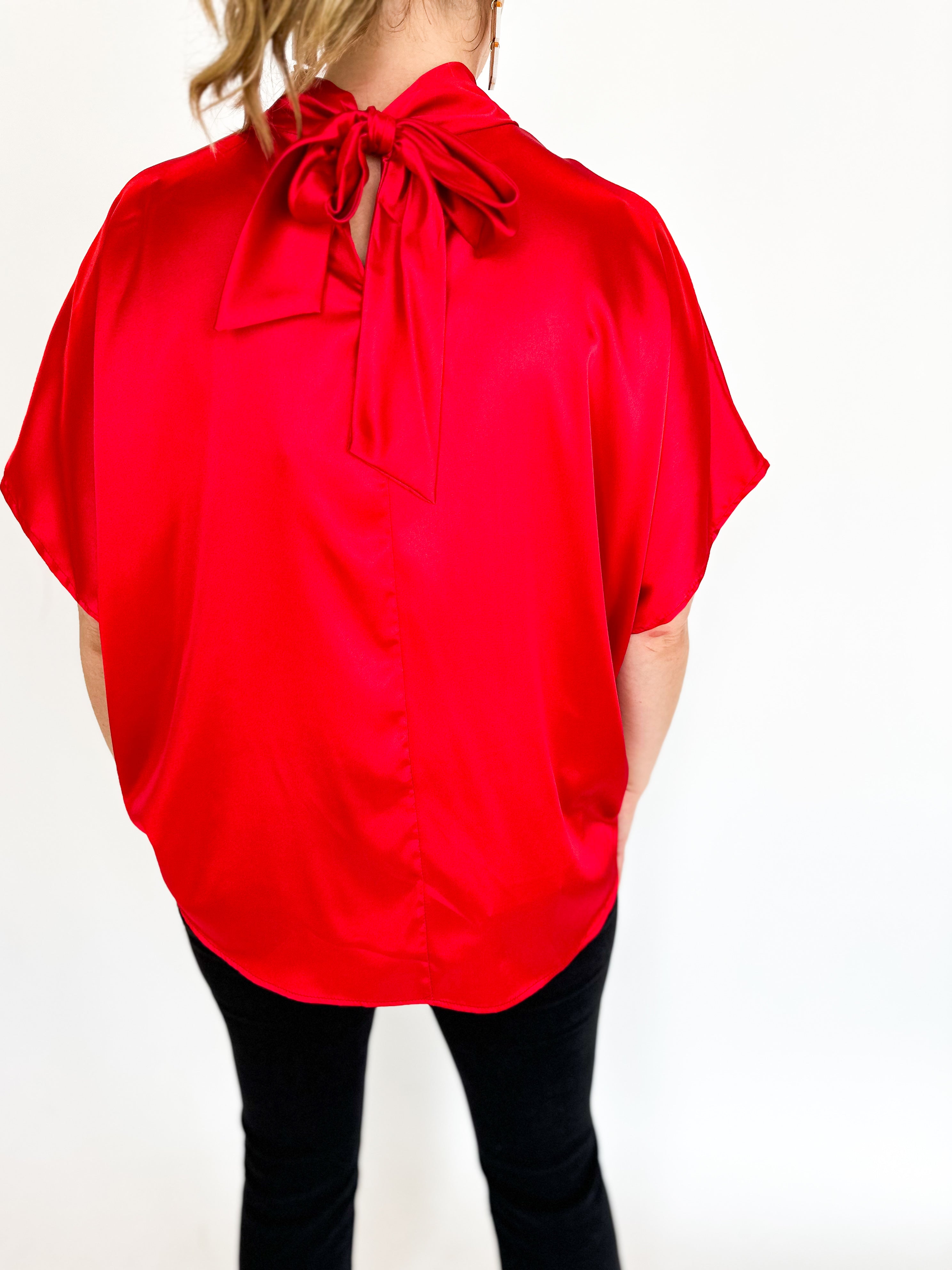 Charming Satin Blouse - Cherry Red-200 Fashion Blouses-ADRIENNE-July & June Women's Fashion Boutique Located in San Antonio, Texas