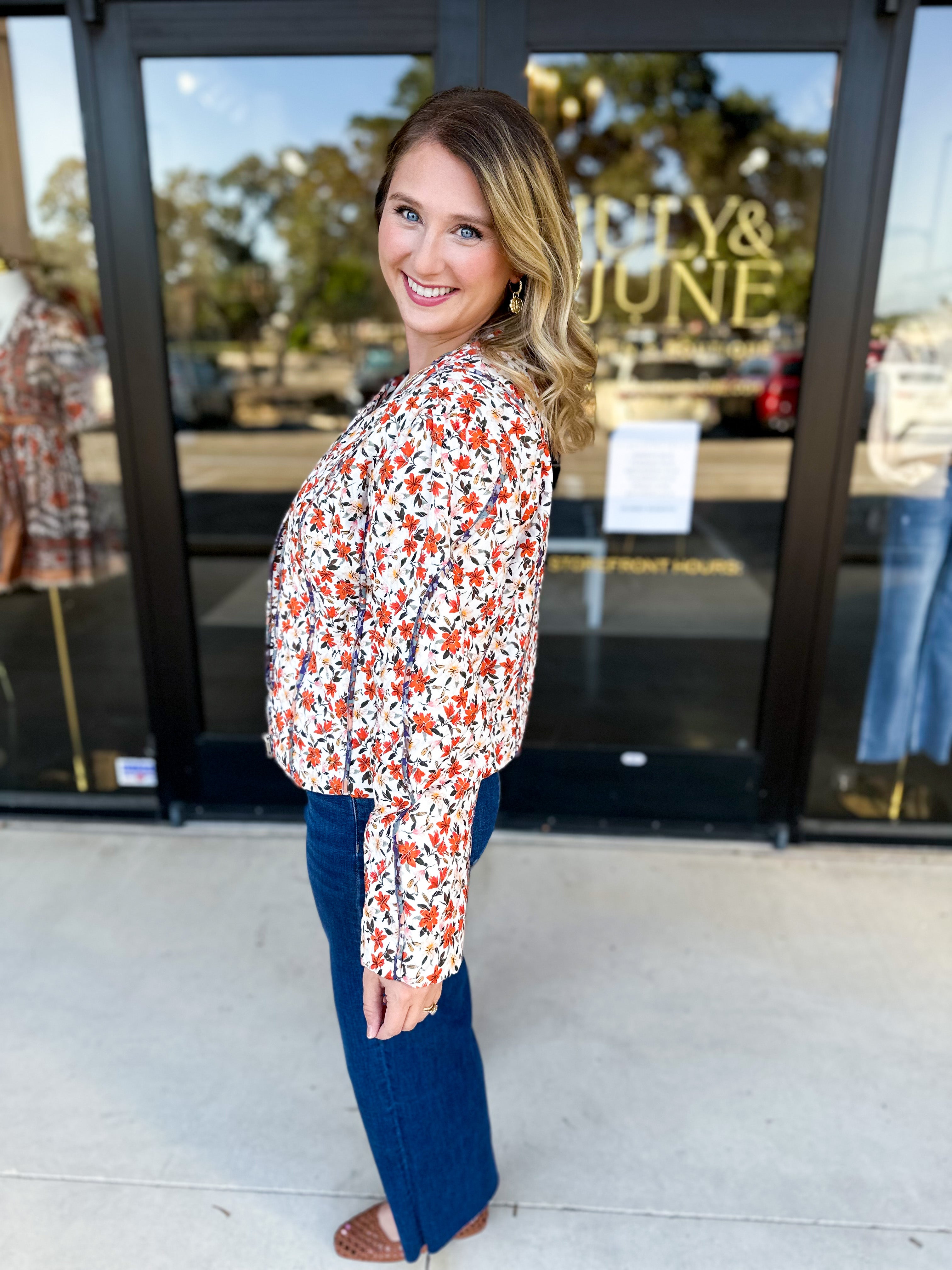 Harvest Floral Quilted Jacket-600 Outerwear-FATE-July & June Women's Fashion Boutique Located in San Antonio, Texas