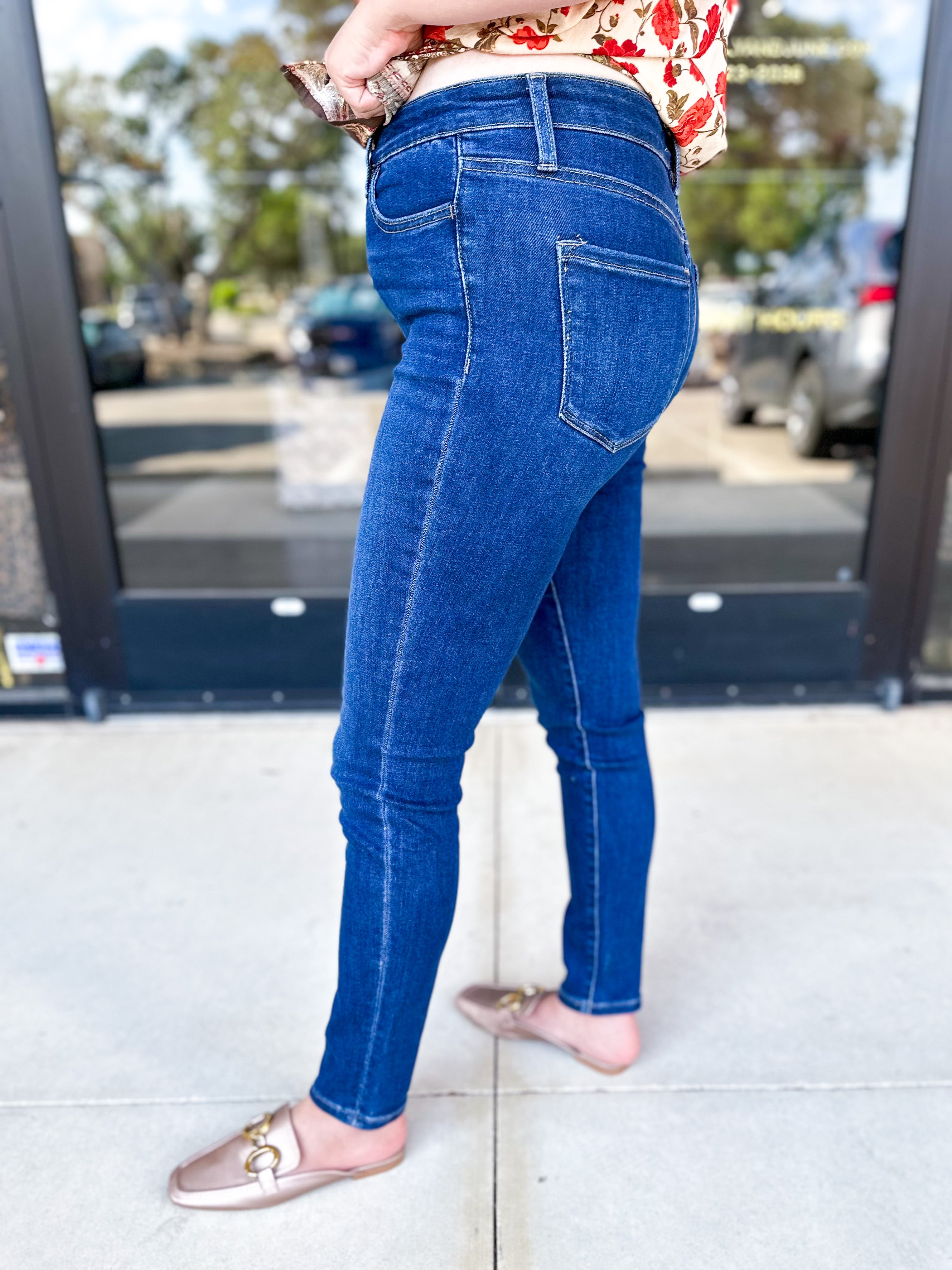 Vervet - High Rise Dark Wash Skinny Jeans-400 Pants-VEVERT BY FLYING MONKEY-July & June Women's Fashion Boutique Located in San Antonio, Texas