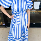 Beauty In Blue Stripes Midi Dress-500 Midi-PINCH-July & June Women's Fashion Boutique Located in San Antonio, Texas