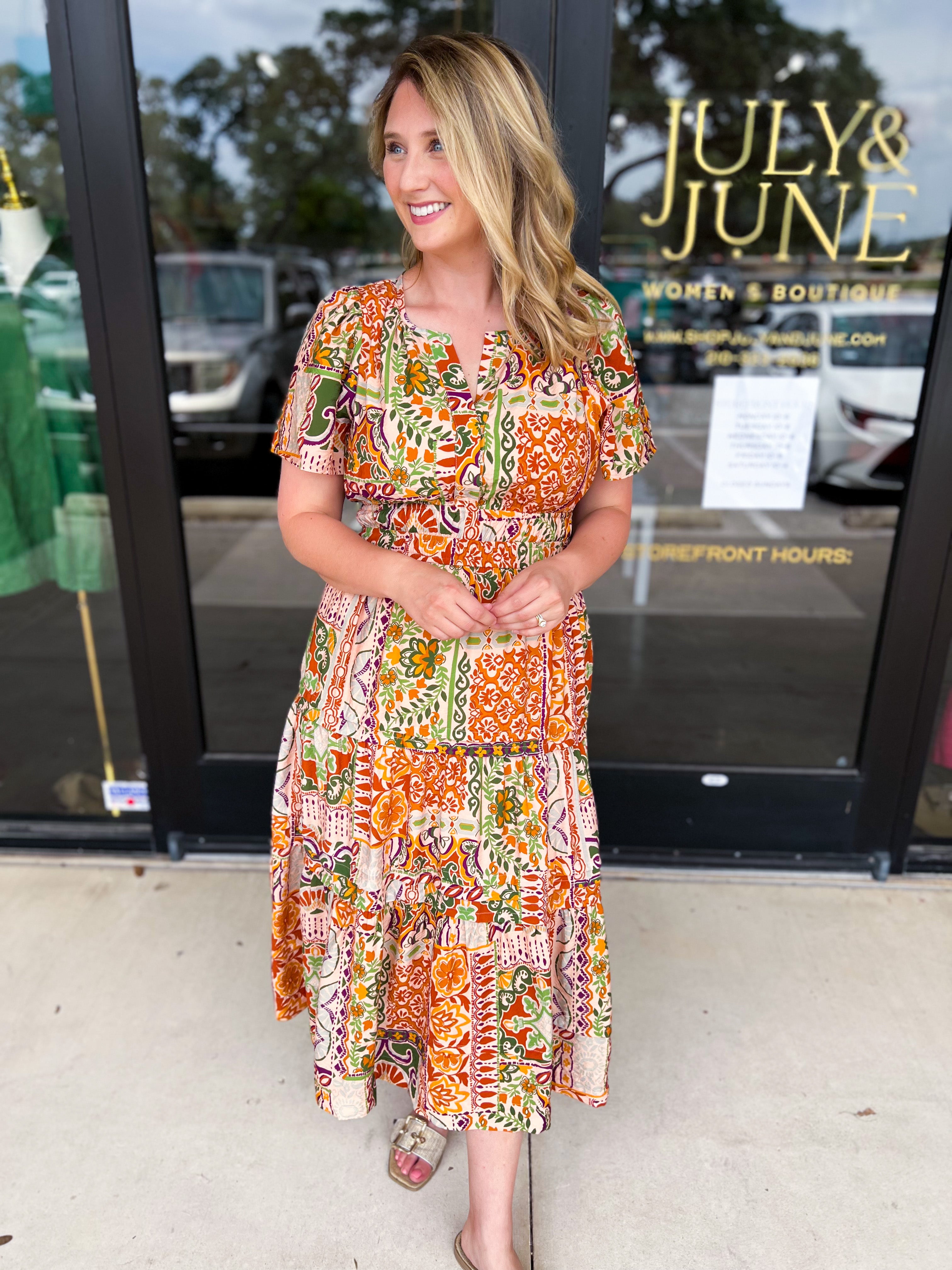 Auburn Abstract Midi Dress-500 Midi-FATE-July & June Women's Fashion Boutique Located in San Antonio, Texas