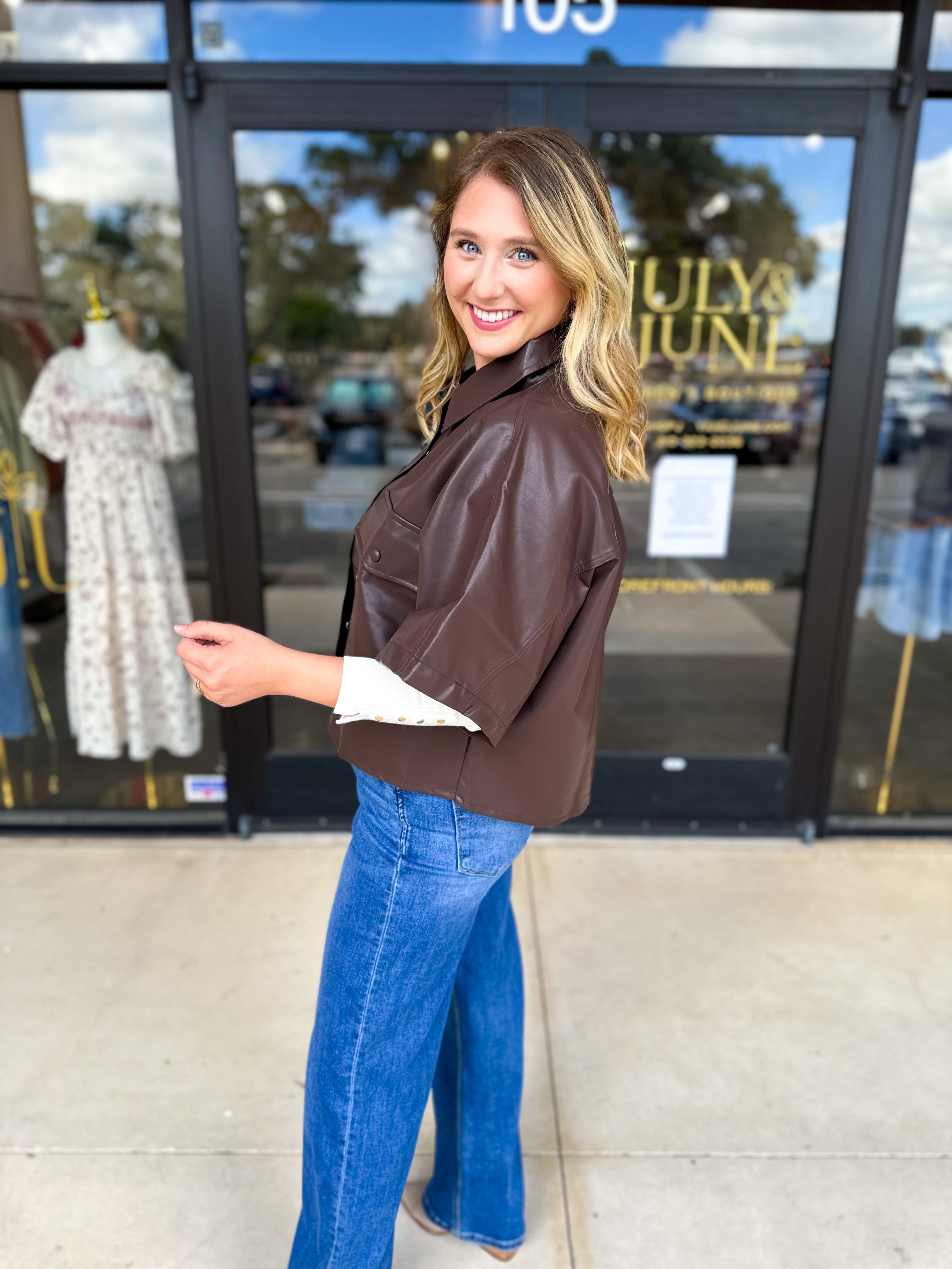 Utility Shirt Jacket - Espresso-200 Fashion Blouses-GLAM-July & June Women's Fashion Boutique Located in San Antonio, Texas