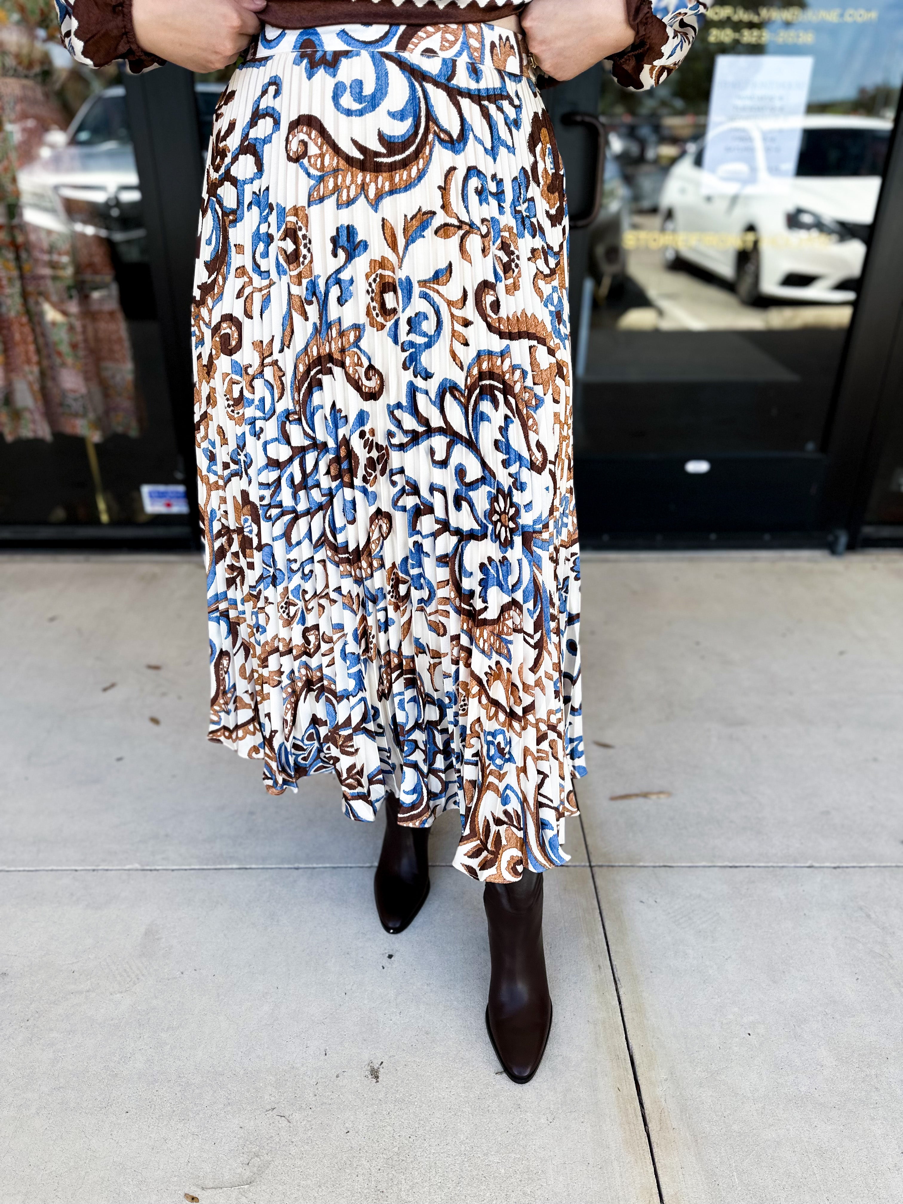 The Savannah Midi Skirt-410 Shorts/Skirts-SKIES ARE BLUE-July & June Women's Fashion Boutique Located in San Antonio, Texas