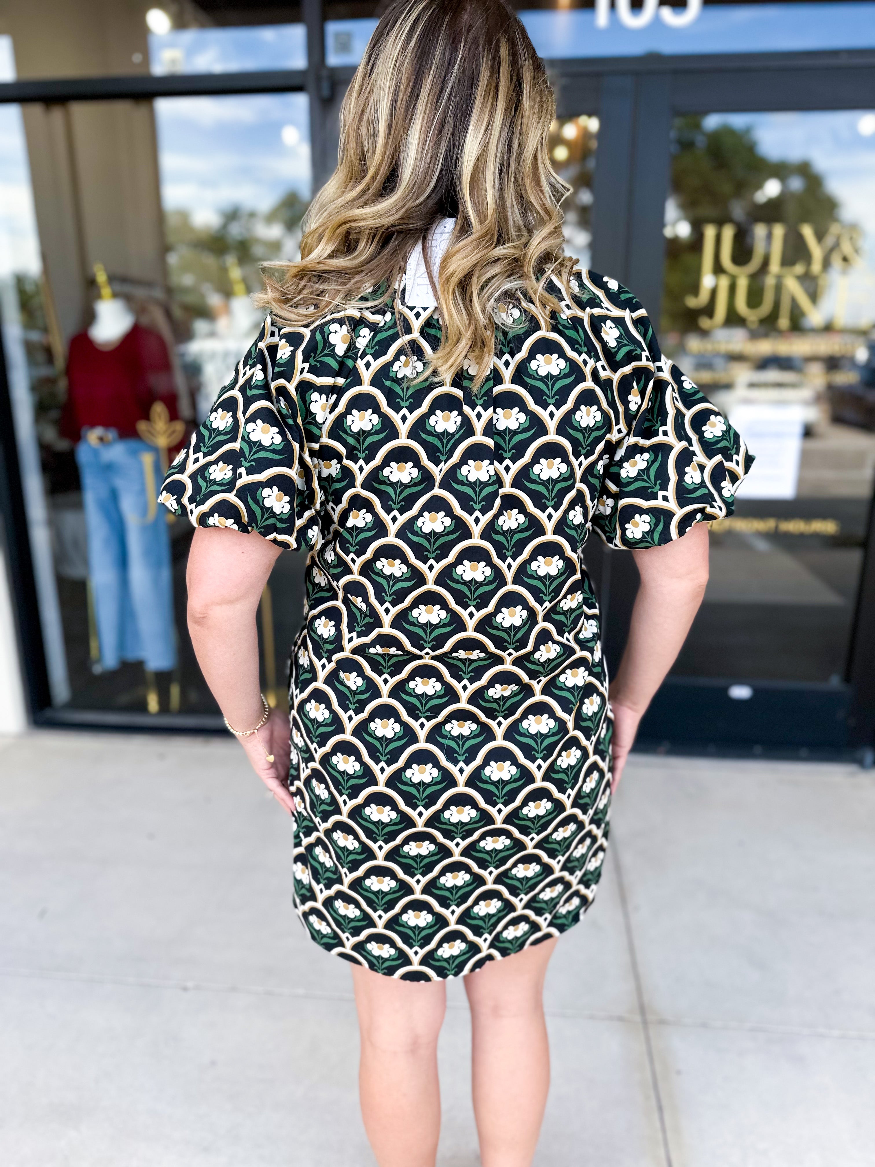 Retro Floral Mini Dress - Black-510 Mini-ENTRO-July & June Women's Fashion Boutique Located in San Antonio, Texas