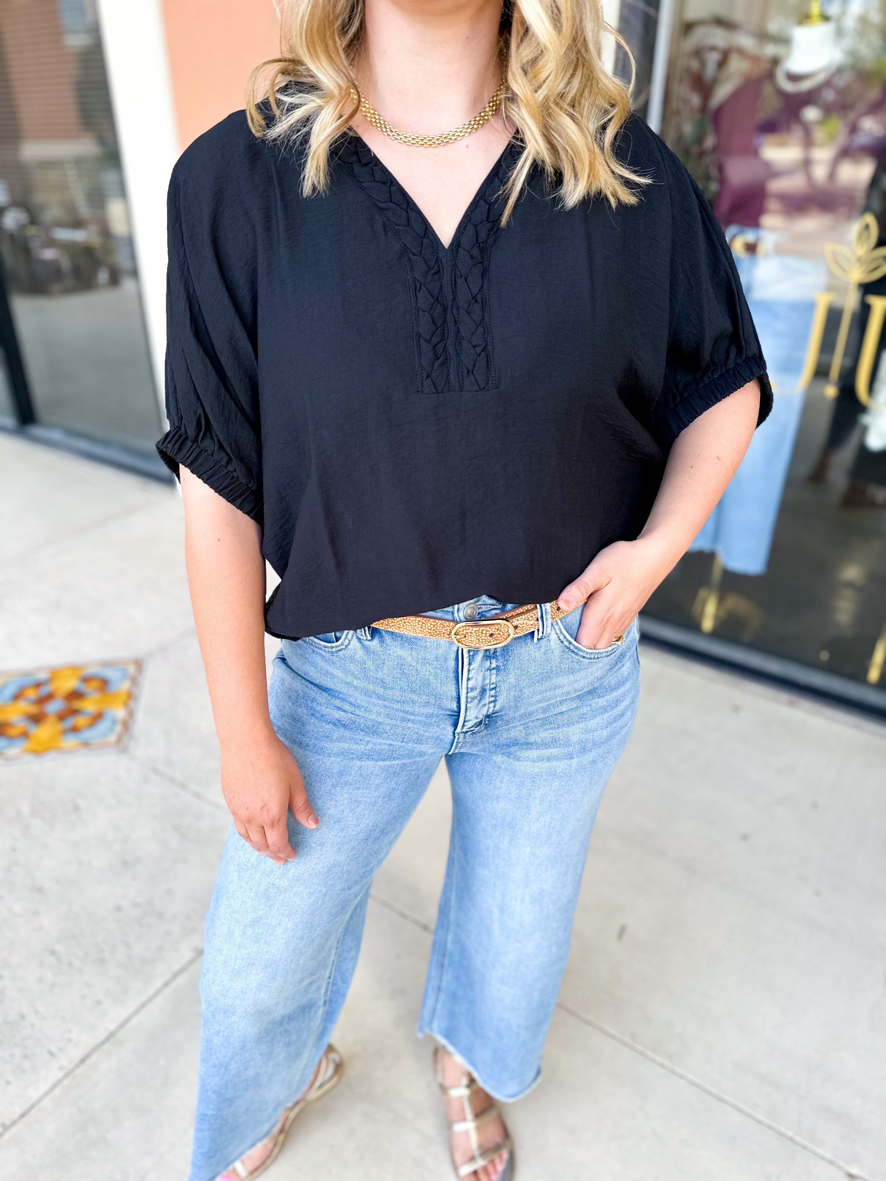 Braided Blouse-200 Fashion Blouses-ENTRO-July & June Women's Fashion Boutique Located in San Antonio, Texas