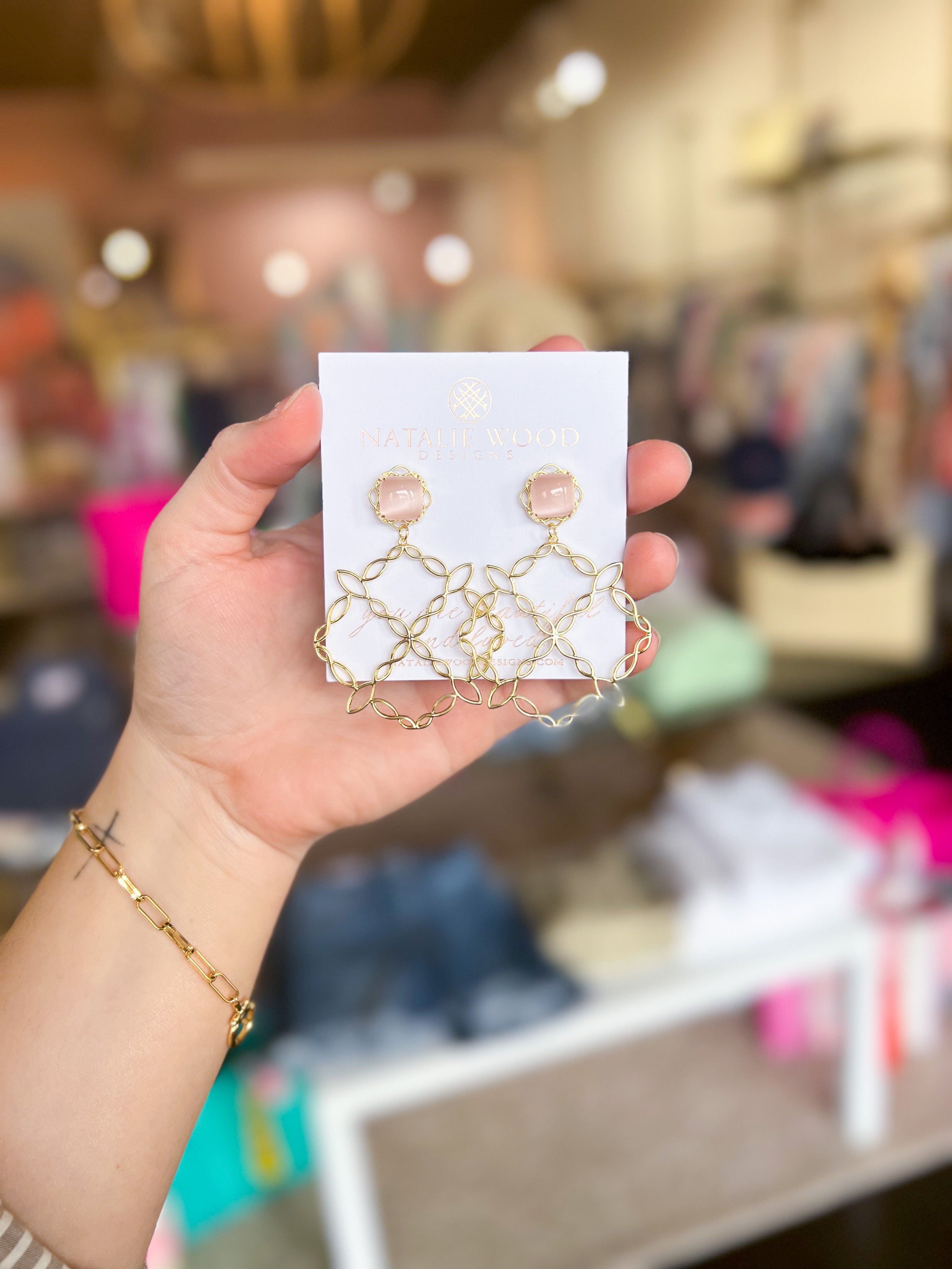 Natalie Wood - Bloom Statement Earrings in Pink Cat's Eye-110 Jewelry & Hair-Natalie Wood-July & June Women's Fashion Boutique Located in San Antonio, Texas