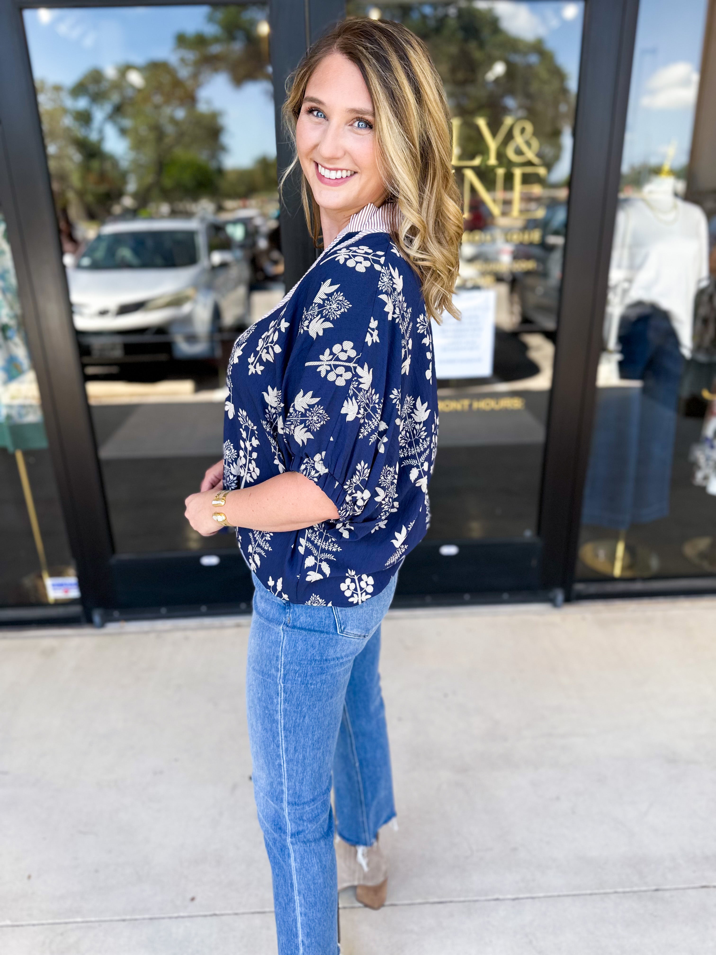 The Frankie Blouse - Navy-200 Fashion Blouses-ENTRO-July & June Women's Fashion Boutique Located in San Antonio, Texas