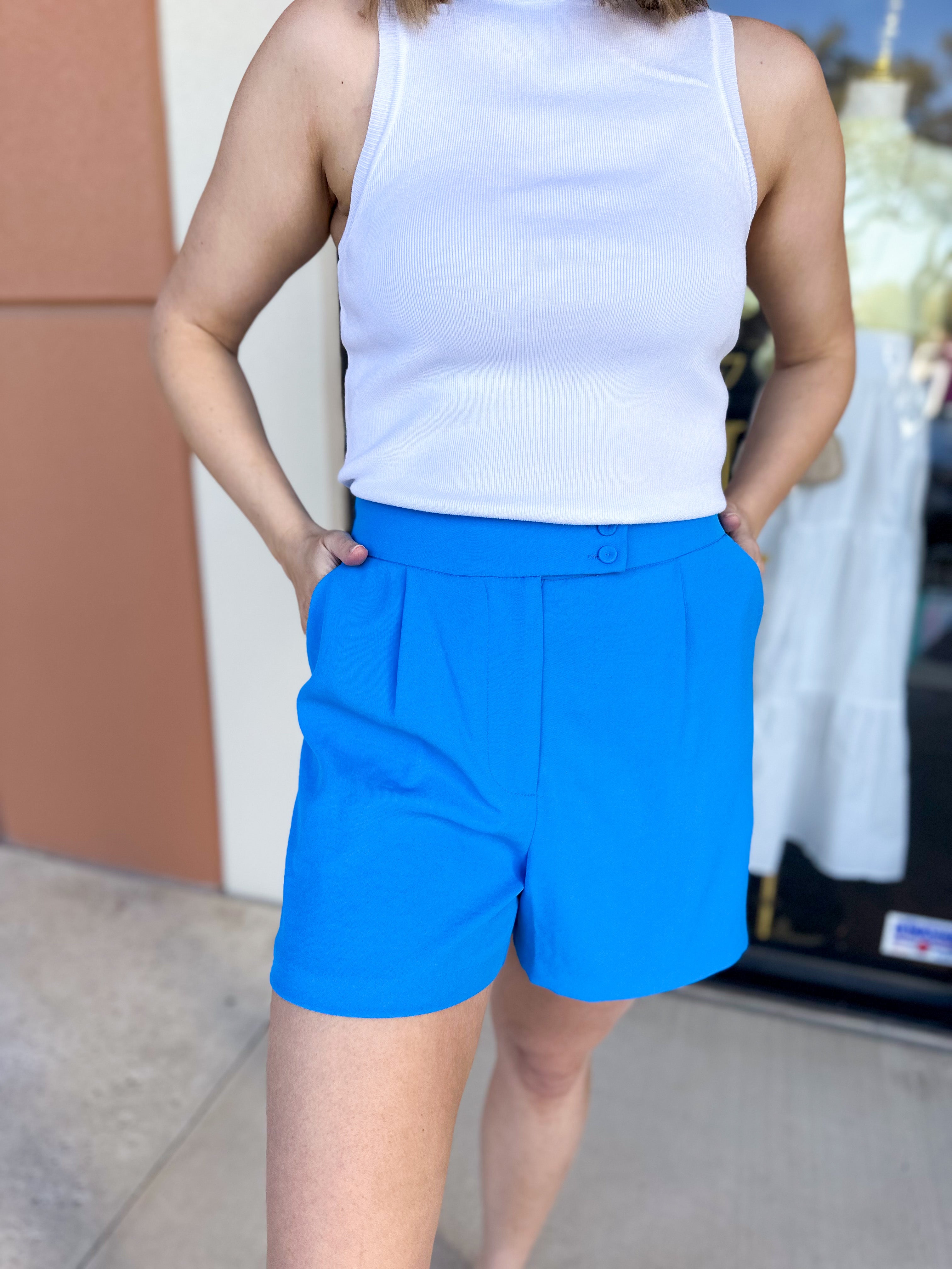 Chic Shorts - Bright Blue-410 Shorts/Skirts-SKIES ARE BLUE-July & June Women's Fashion Boutique Located in San Antonio, Texas