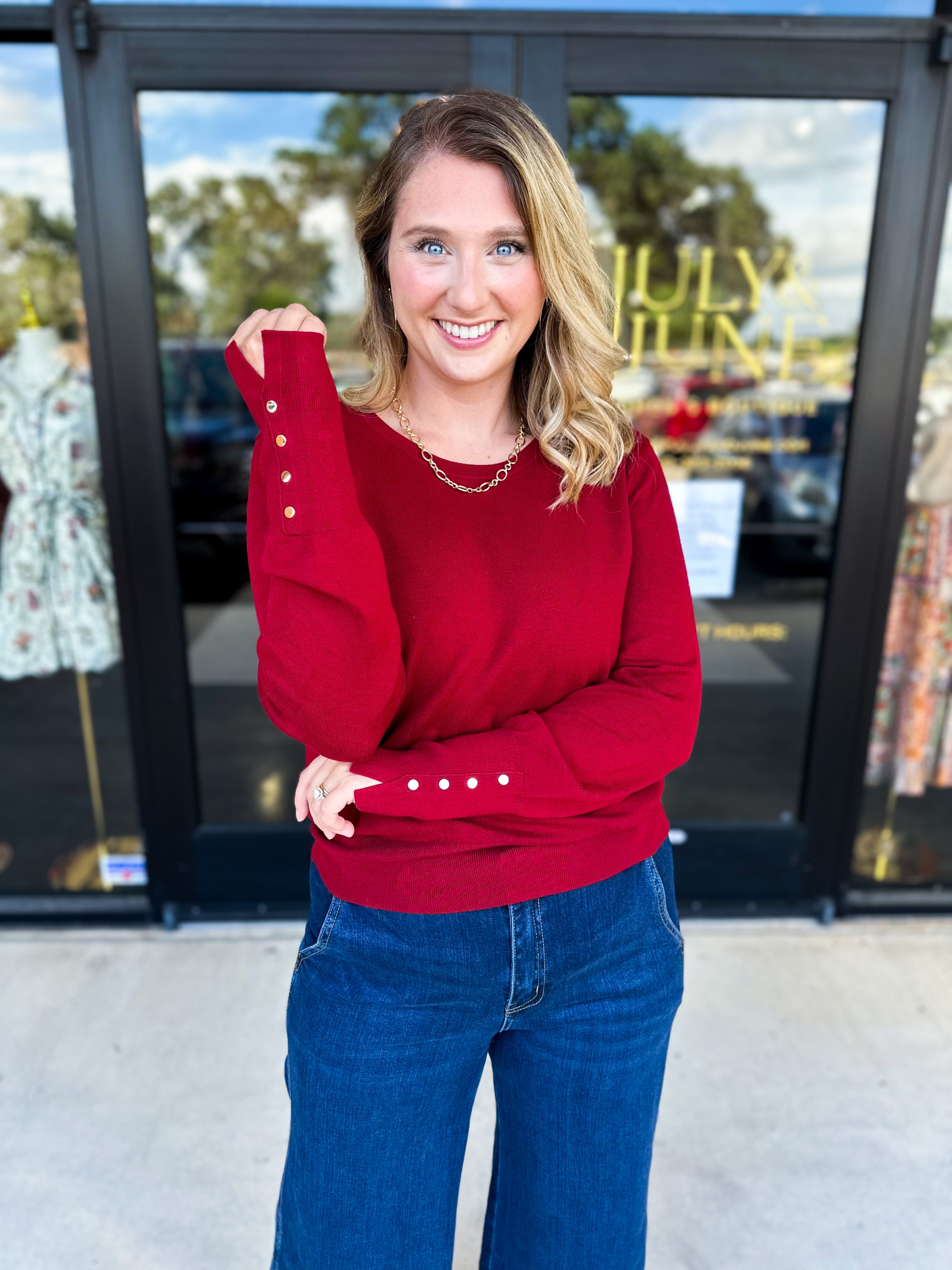 Long Sleeve Sweater Top - Crimson-230 Sweaters/Cardis-ENTRO-July & June Women's Fashion Boutique Located in San Antonio, Texas