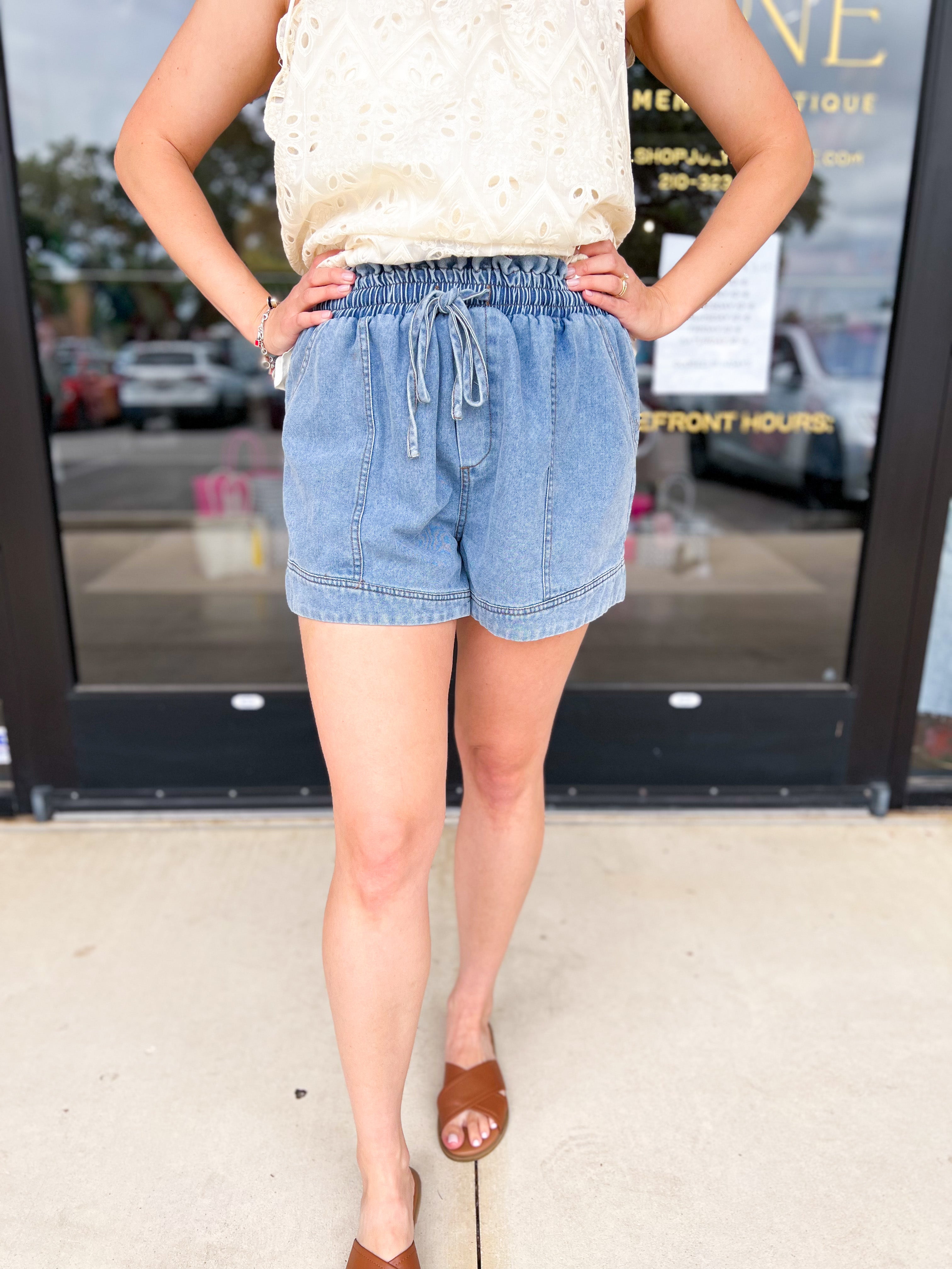 Classic & Comfy Denim Shorts - Medium Wash-510 Mini-ENTRO-July & June Women's Fashion Boutique Located in San Antonio, Texas