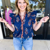 THML - Navy & Rust Blouse-200 Fashion Blouses-THML-July & June Women's Fashion Boutique Located in San Antonio, Texas