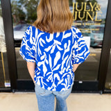 THML - Bold Blue & Orange Blouse-200 Fashion Blouses-THML-July & June Women's Fashion Boutique Located in San Antonio, Texas