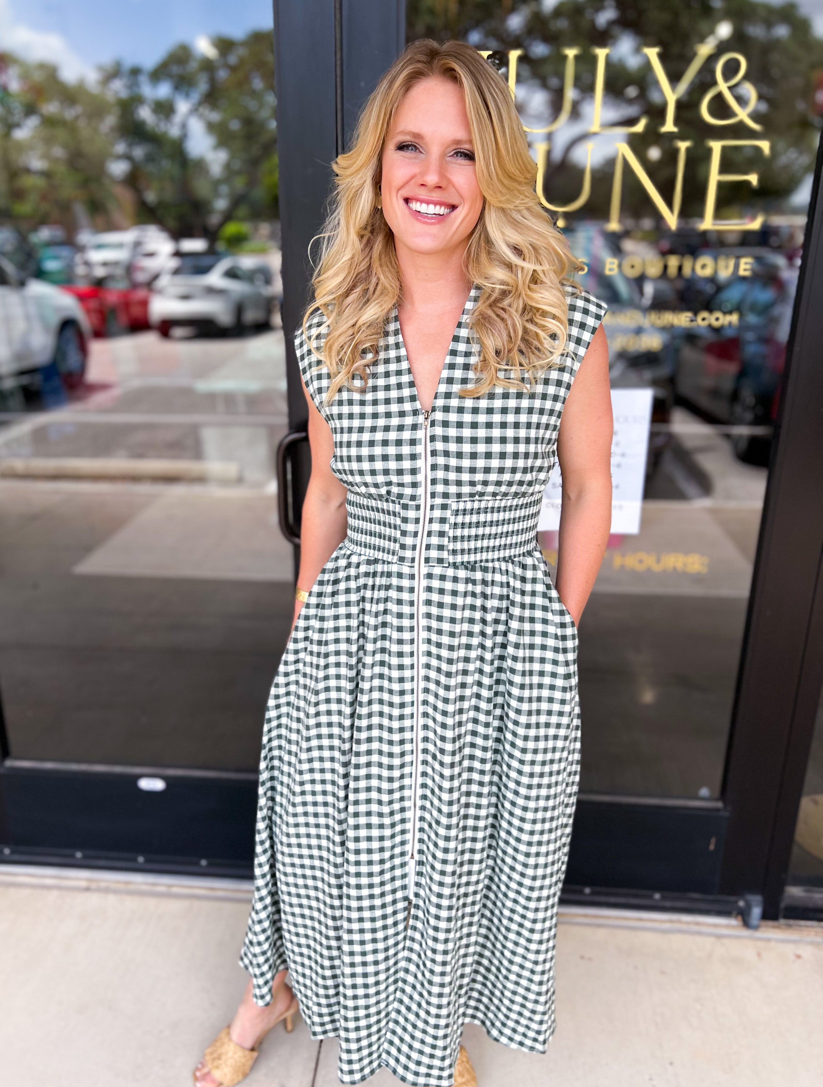 Life's A Picnic Midi Dress - Forrest-500 Midi-ENTRO-July & June Women's Fashion Boutique Located in San Antonio, Texas