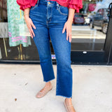 Vervet - Dark Wash High Rise Slim Straight Jeans-400 Pants-VEVERT BY FLYING MONKEY-July & June Women's Fashion Boutique Located in San Antonio, Texas