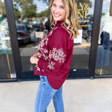 Elara Embroidered Blouse - Burgundy-200 Fashion Blouses-ENTRO-July & June Women's Fashion Boutique Located in San Antonio, Texas
