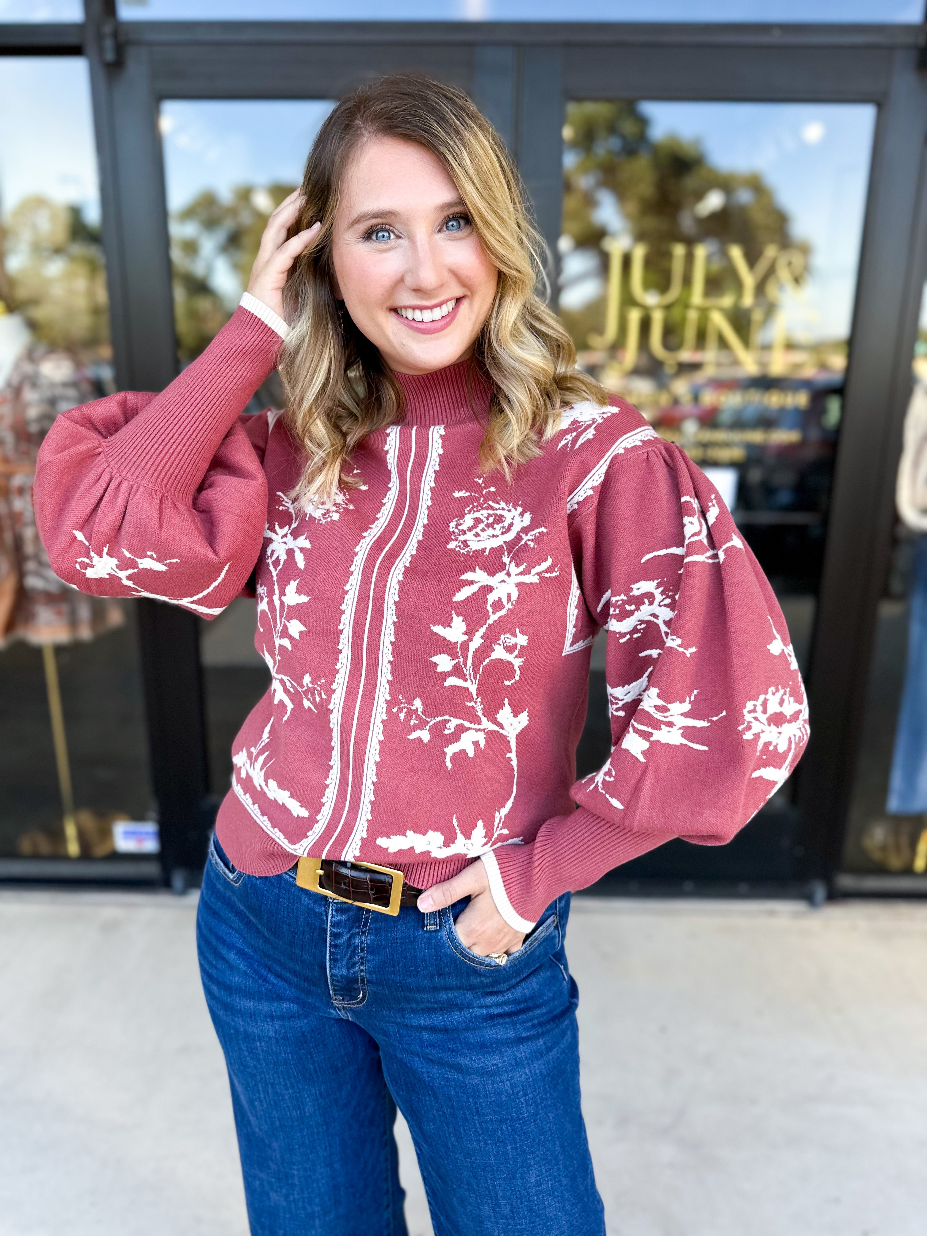 The Vintage Floral Sweater - Rose-230 Sweaters/Cardis-FATE-July & June Women's Fashion Boutique Located in San Antonio, Texas