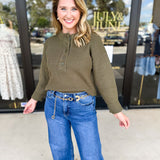 The Everyday Henley Sweater - Olive-230 Sweaters/Cardis-JODIFL-July & June Women's Fashion Boutique Located in San Antonio, Texas