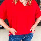 Everyday Oversized Blouse - Red-200 Fashion Blouses-JODIFL-July & June Women's Fashion Boutique Located in San Antonio, Texas
